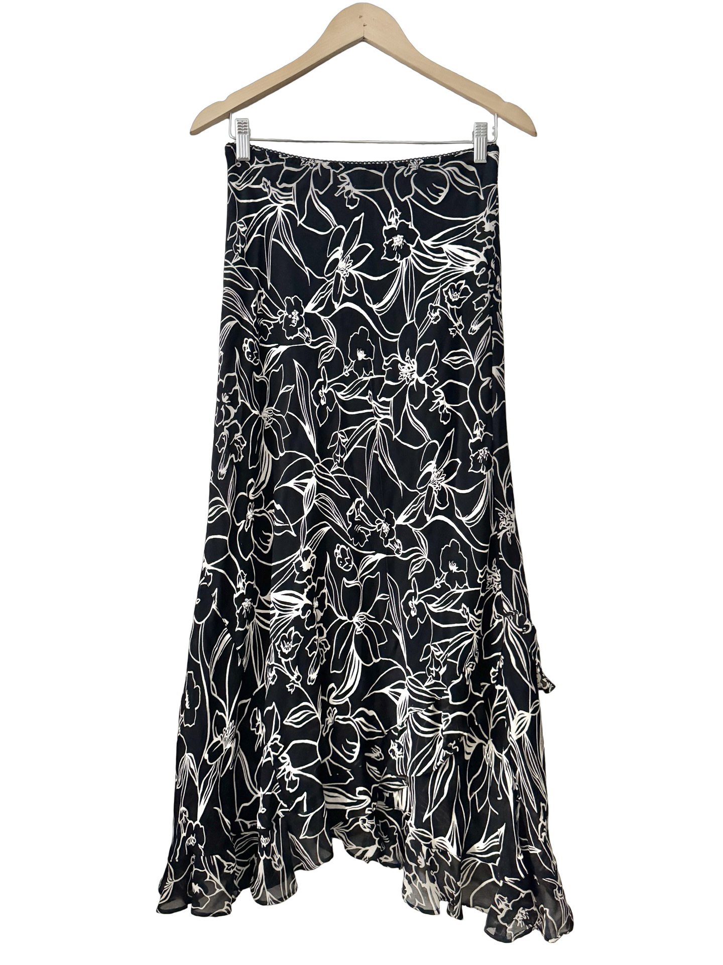 Vintage 90s Midnight Botanical Beaded Silk Skirt (M)