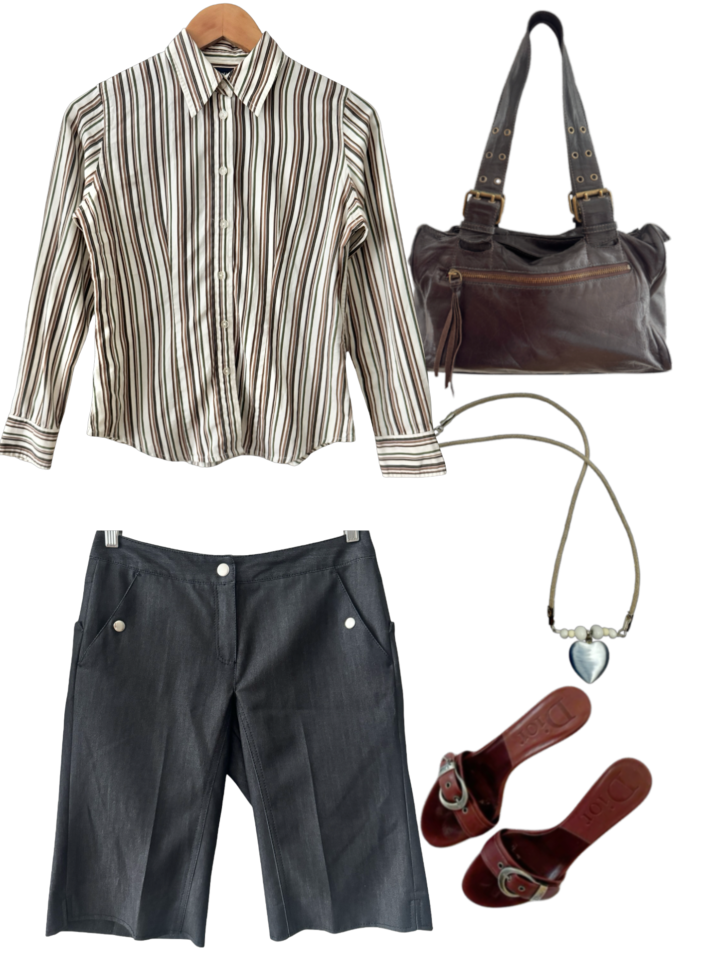 Vintage 90s Espresso Stripe Blouse (S)