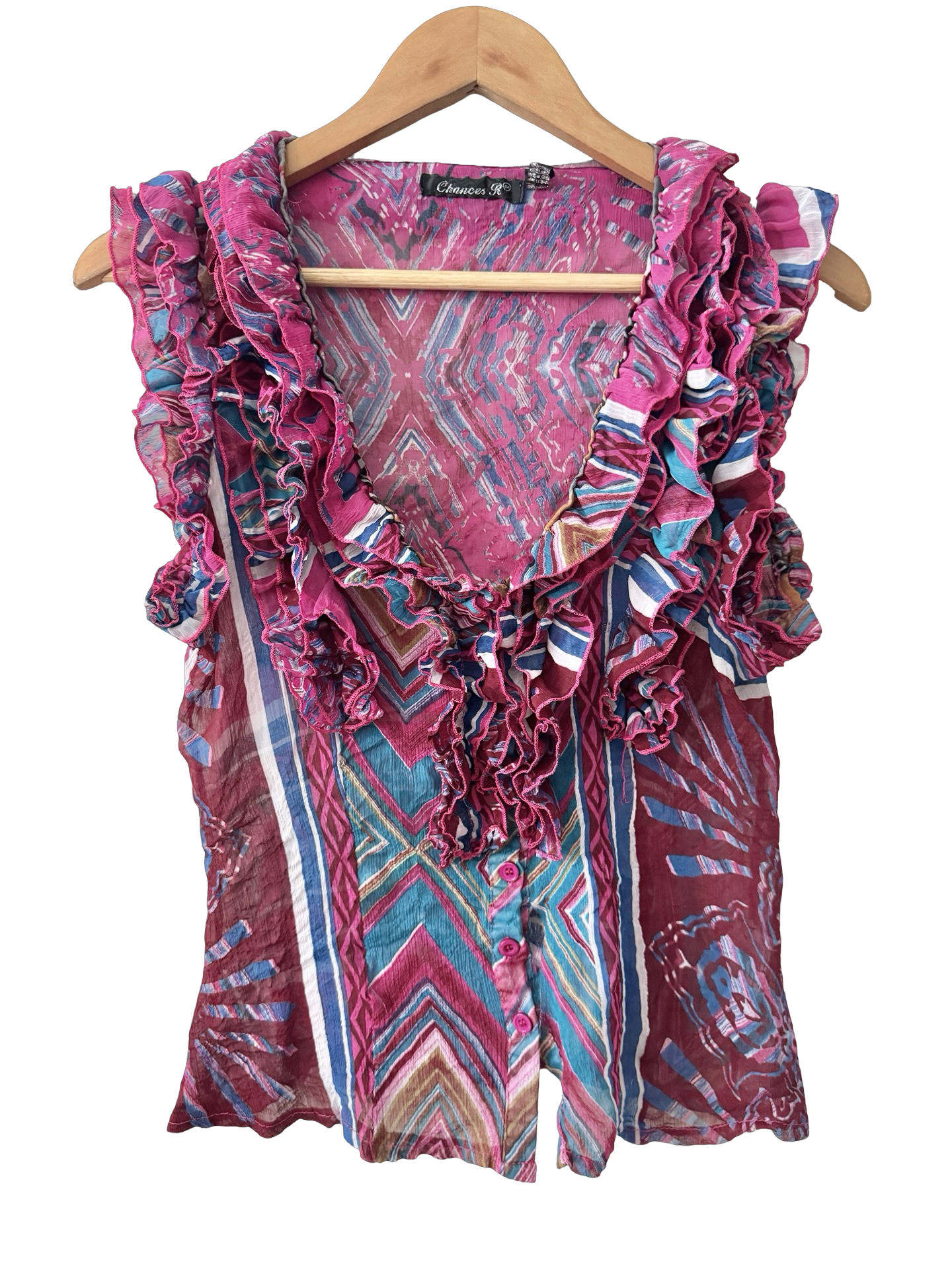 Vintage 90s Electric Ruffle Gauze Top (M)