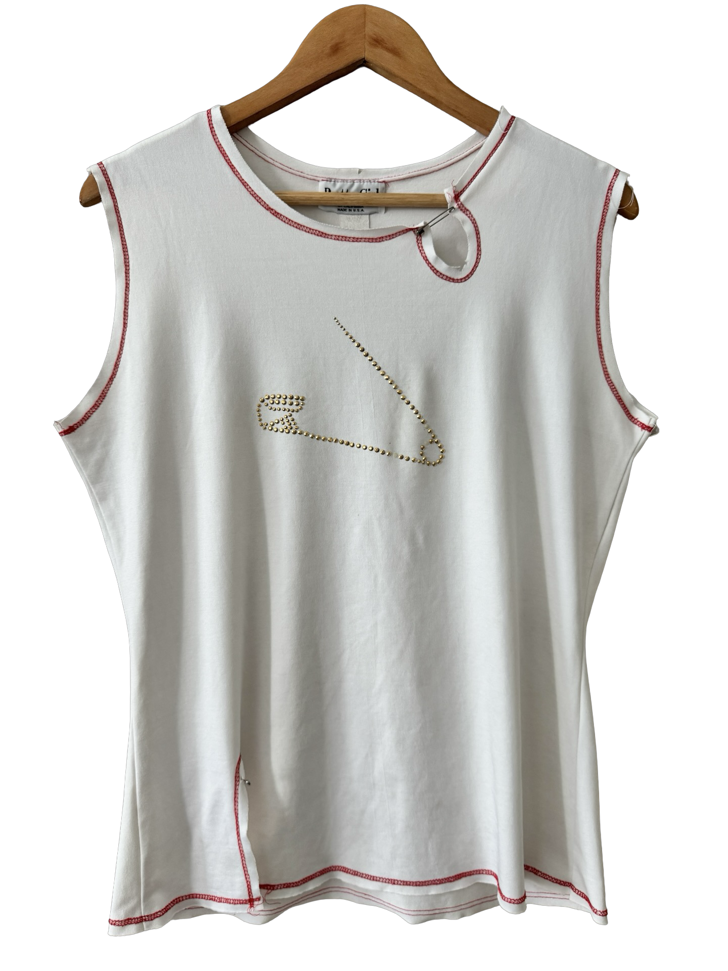 Vintage Y2K Pretty Girl Rhinestone Safety Pin Tank (XL)
