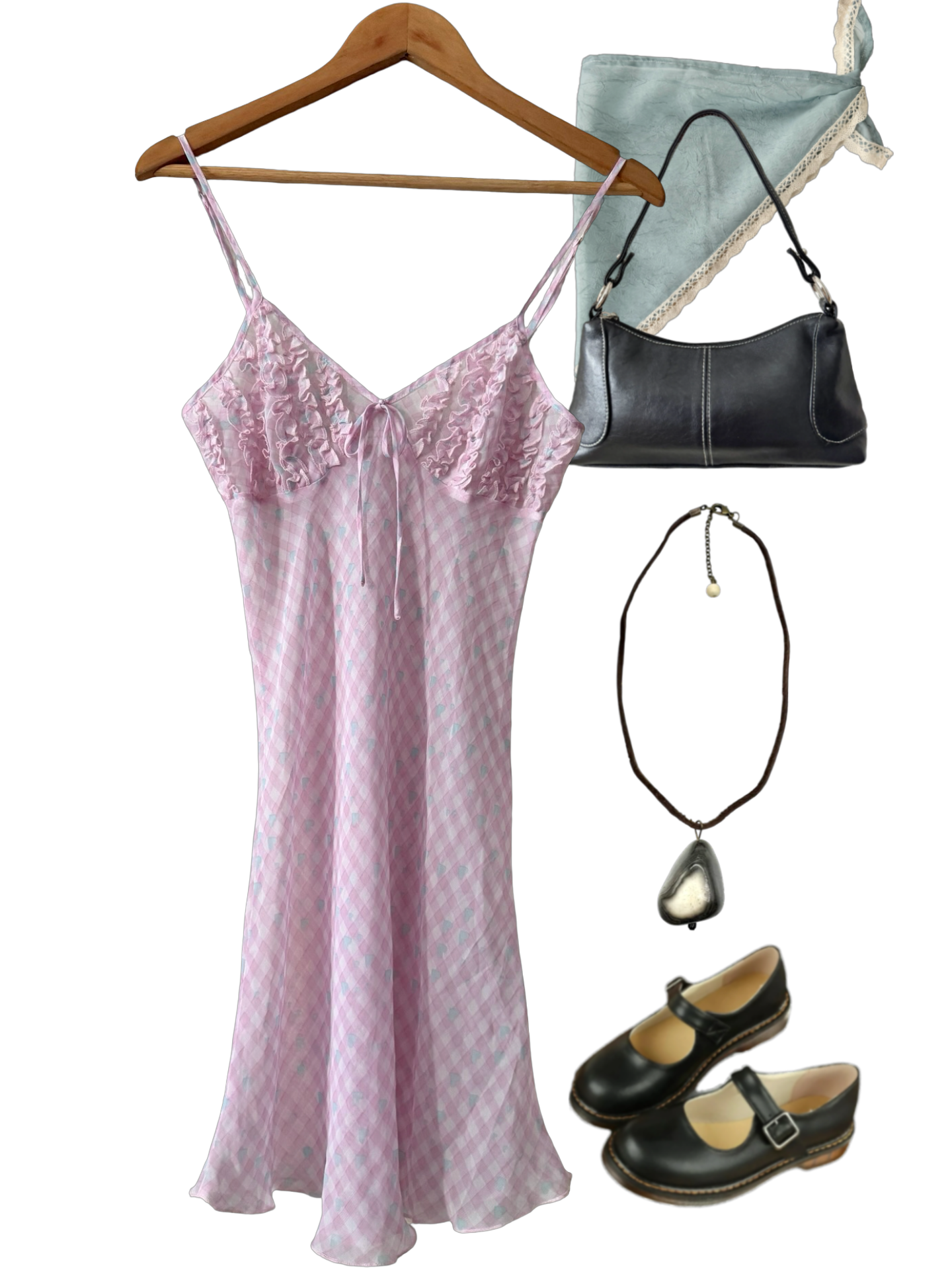 Vintage Y2K French Pink Sugar Gingham Slip Mini Dress (S)