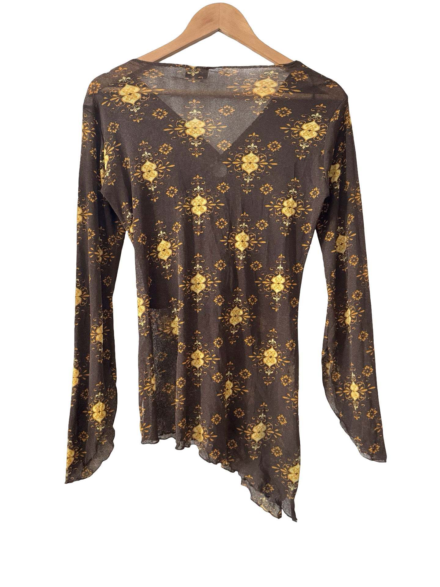 Vintage Y2K Cocoa Boho Floral Asymmetrical Top (M/L)