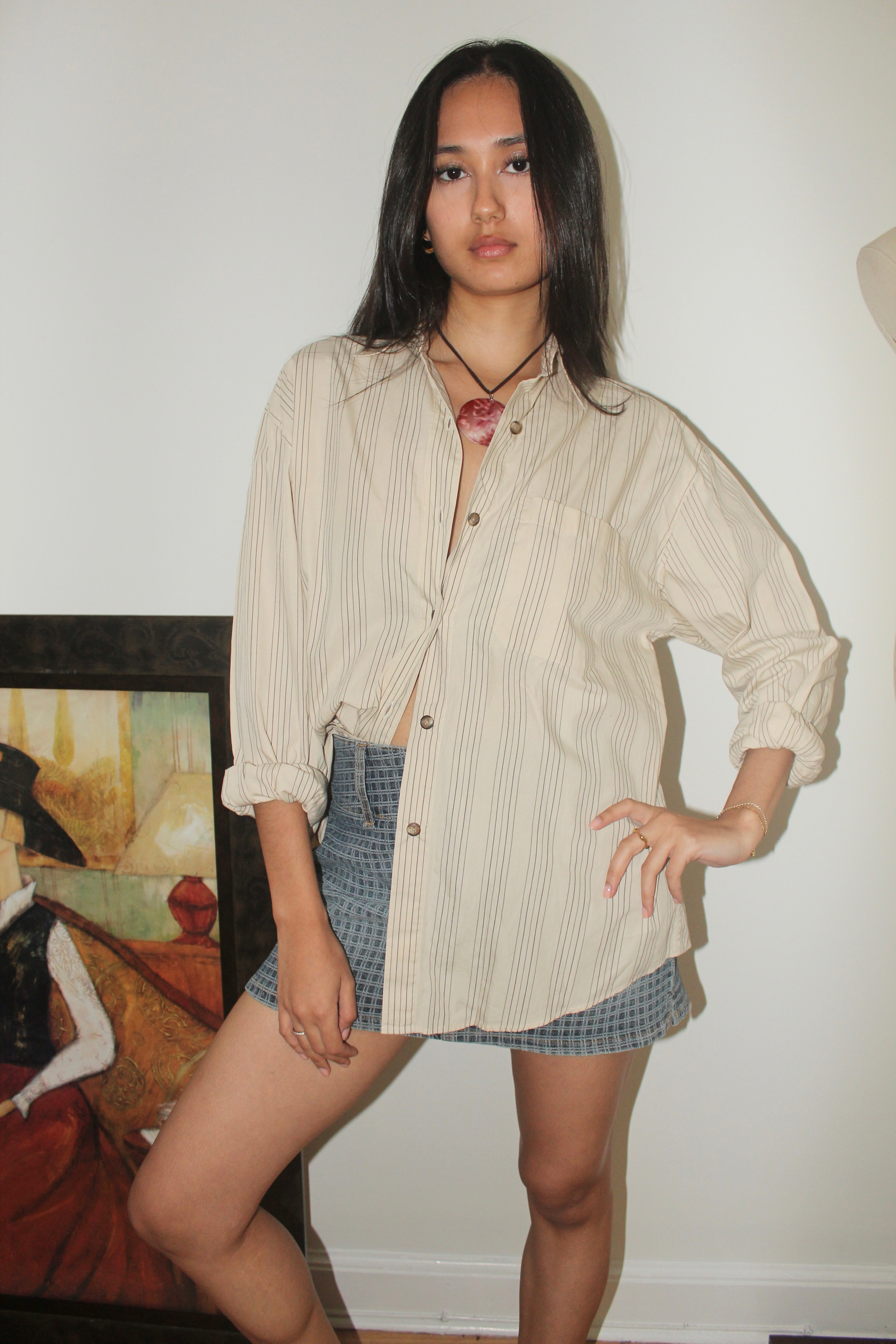 Vintage 90s Oversized Striped Button Up (L)
