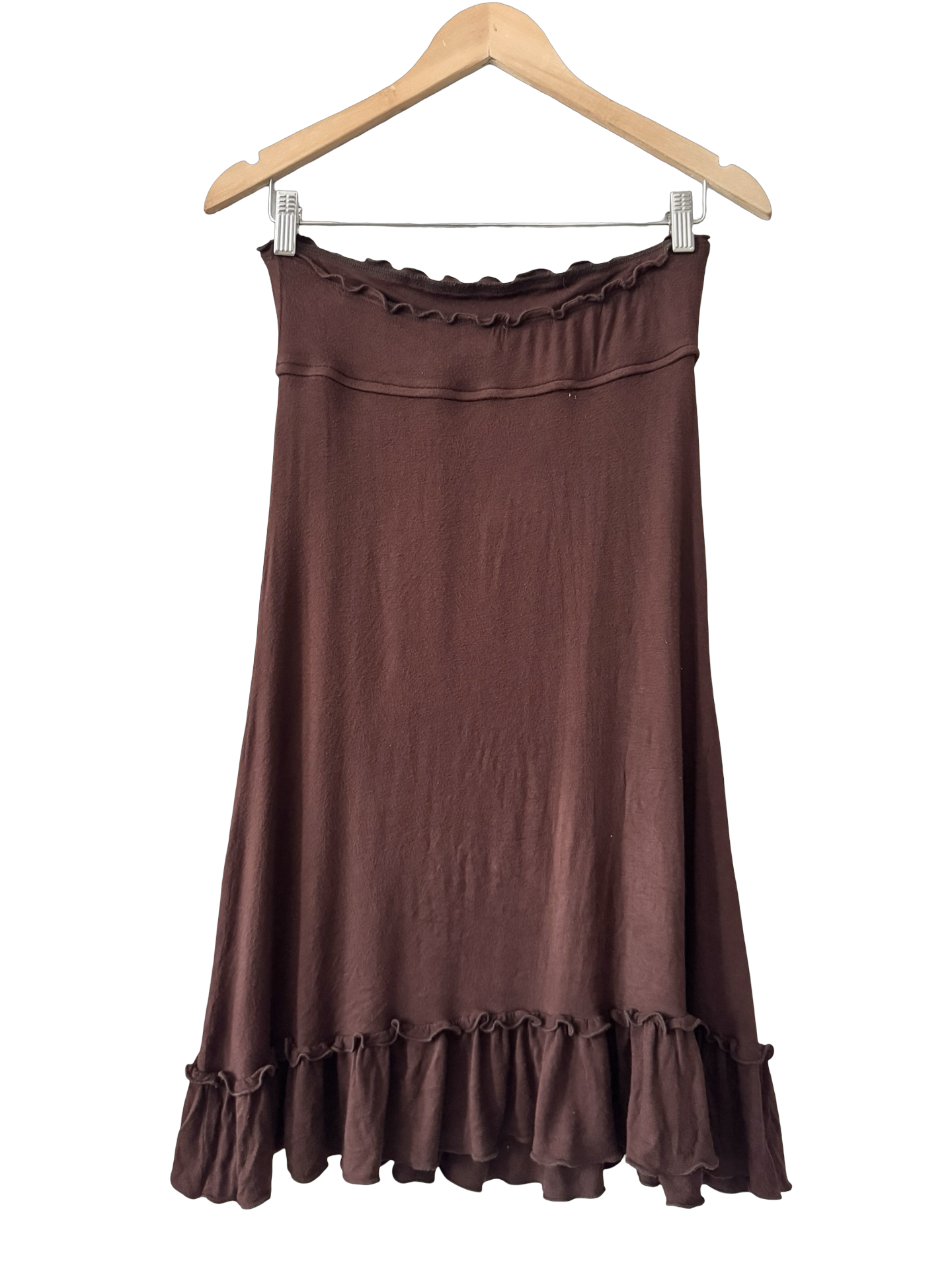 Vintage Chocolate Ruffle Jersey Midi Skirt (S)