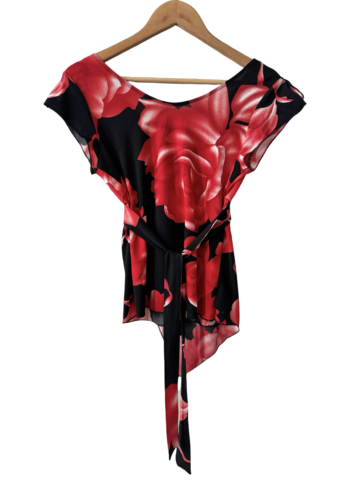 Vintage Y2K Red Floral Wrap Top (M)