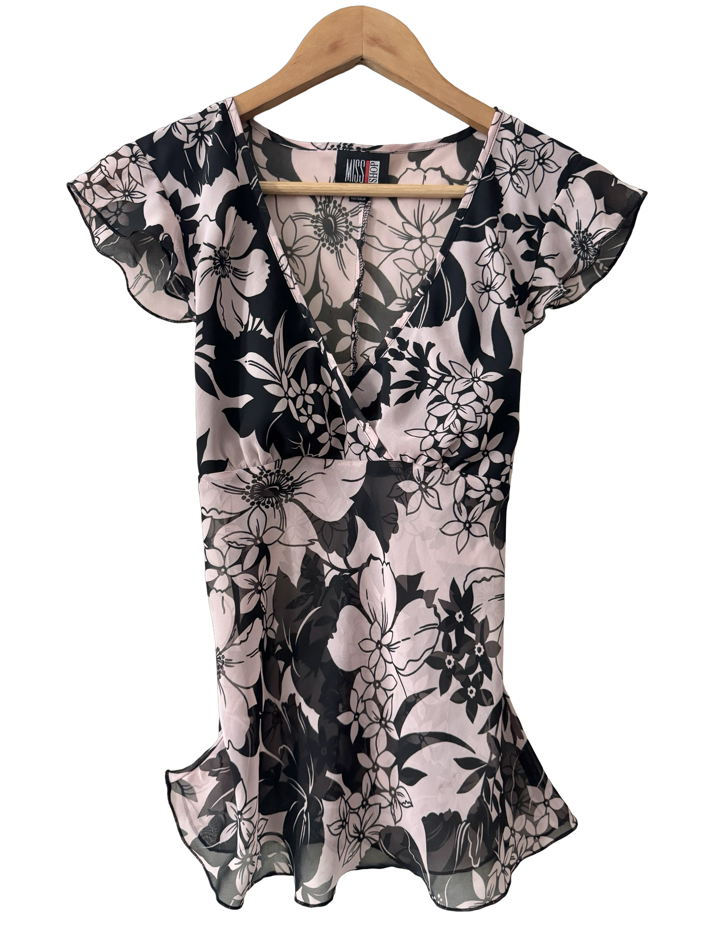 Vintage Y2K Pink Motel Floral Tie Top (M)