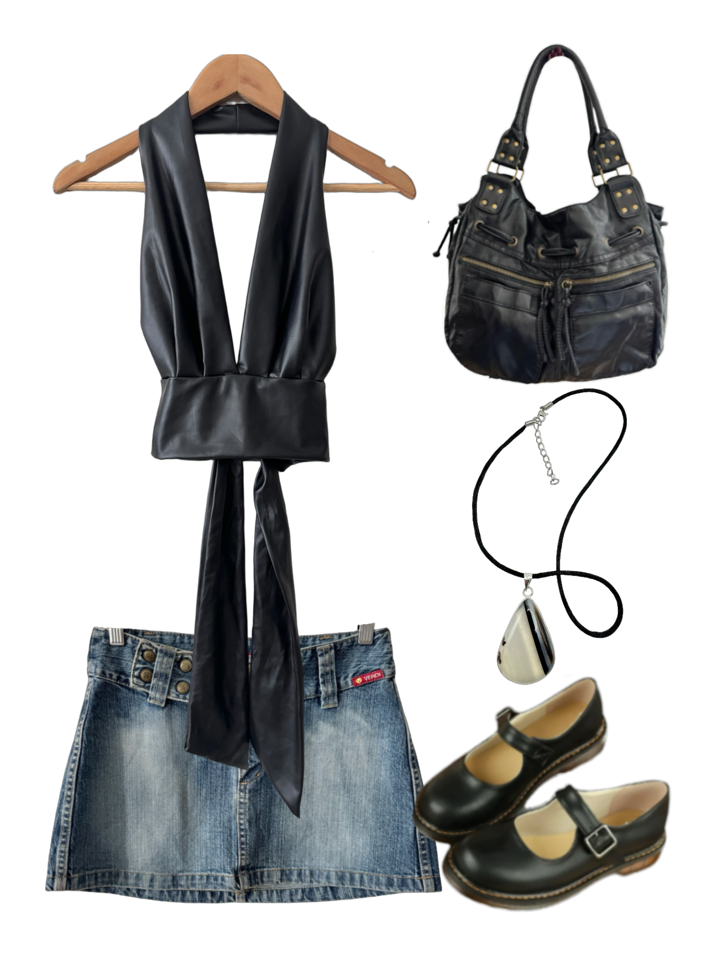 Vintage Midnight Faux Leather Halter Top (S/M)