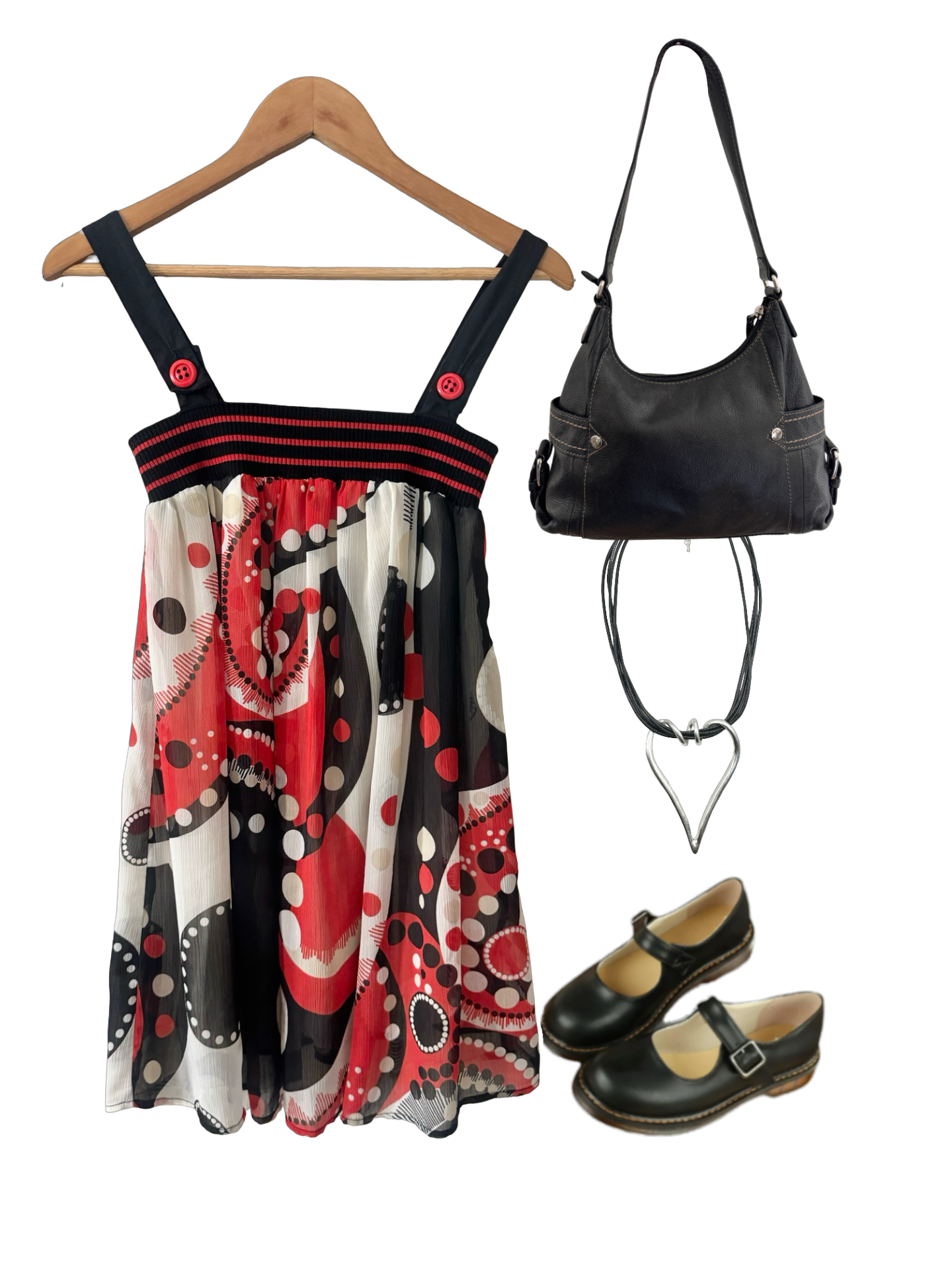 Vintage Cherry Pop Mod Babydoll Midi Dress (S)