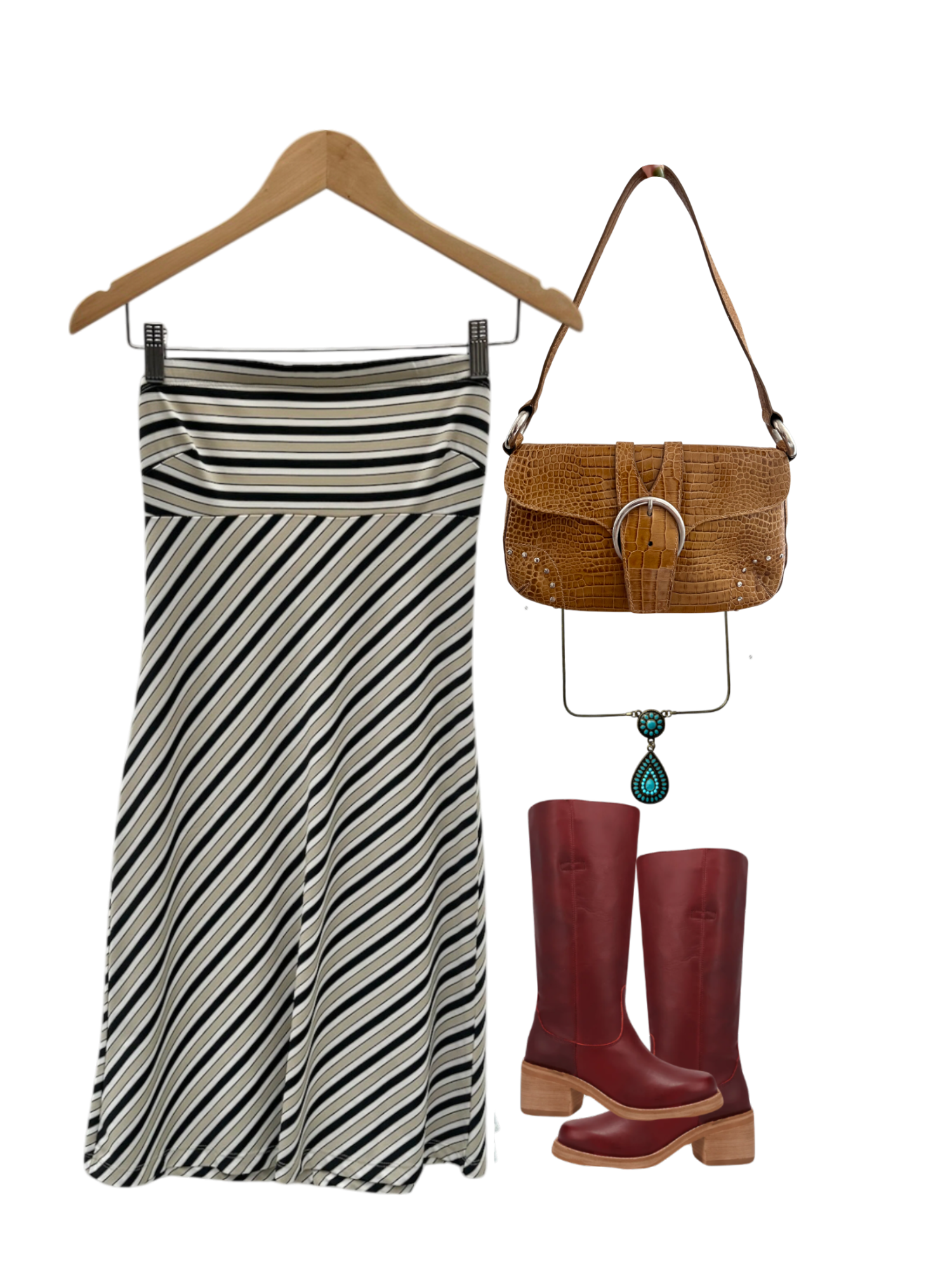 Vintage 90s Retro Strapless Striped Midi Dress (S)
