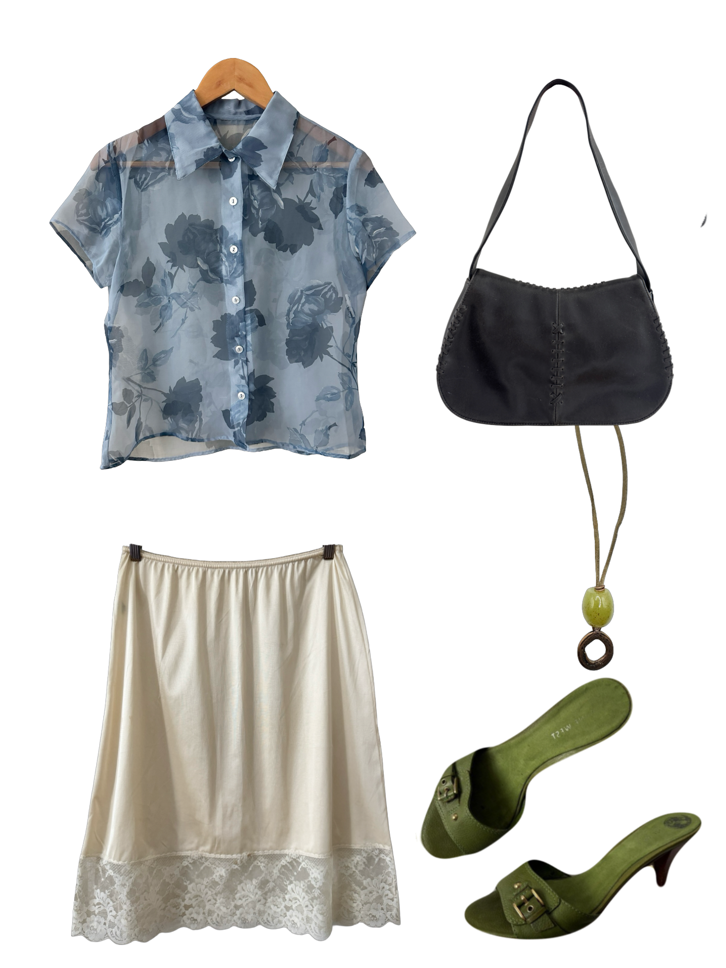 Vintage Blue Rose Sheer Mesh Blouse (M)