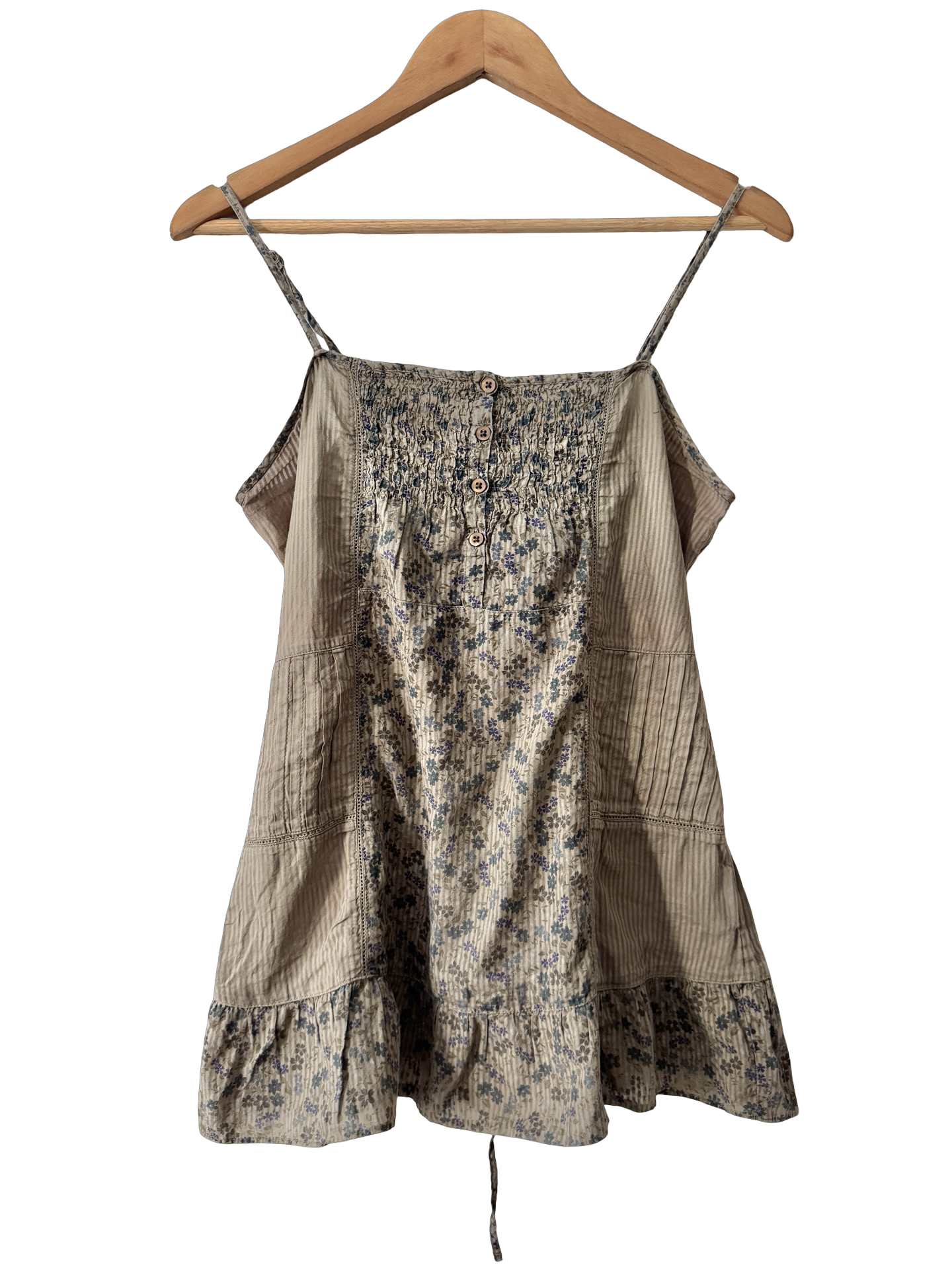 Vintage Y2K French Bluebell Prairie Patchwork Babydoll Top (M)
