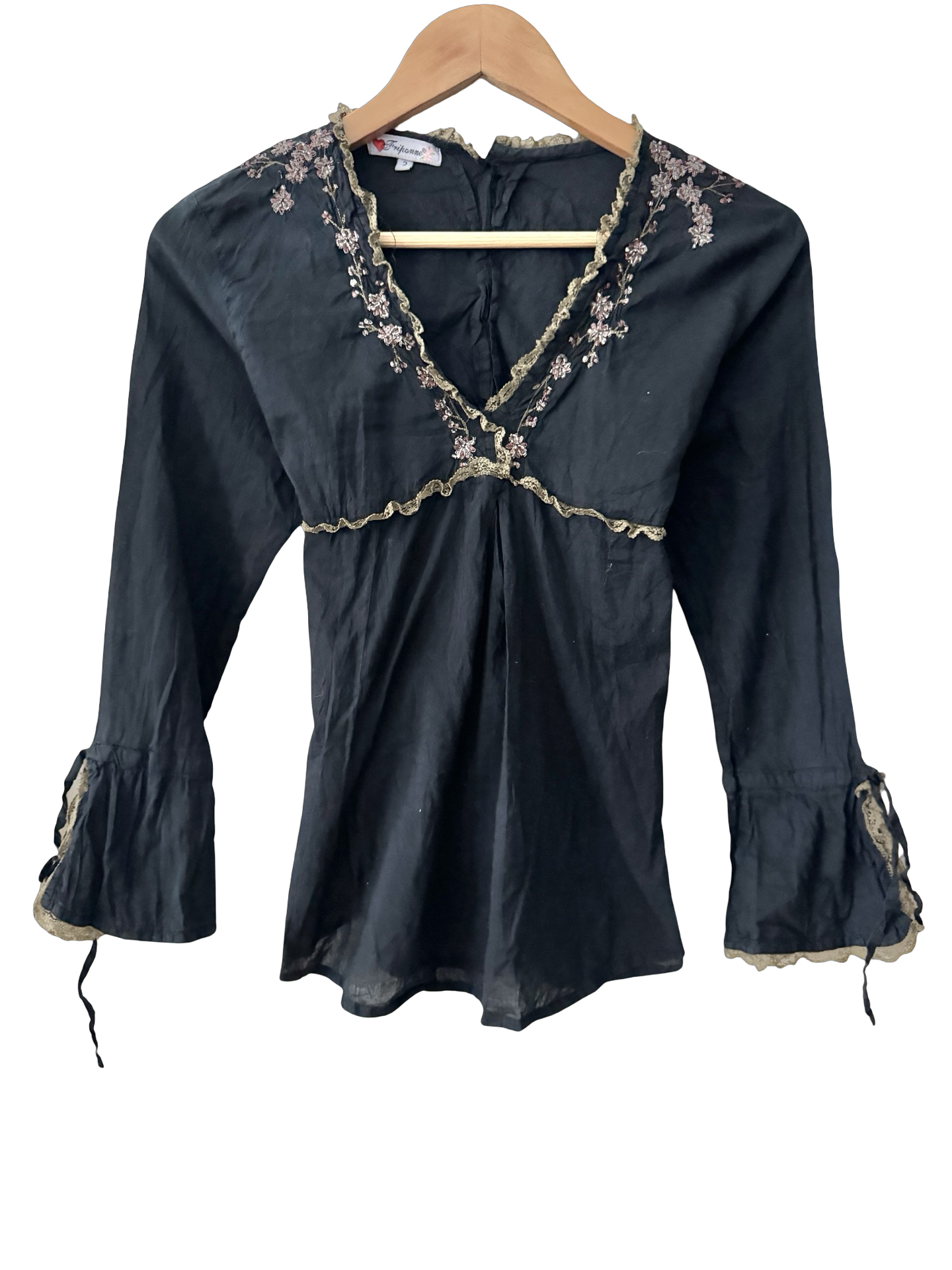Vintage Y2K Midnight in Paris Beaded Tie Top (S/M)