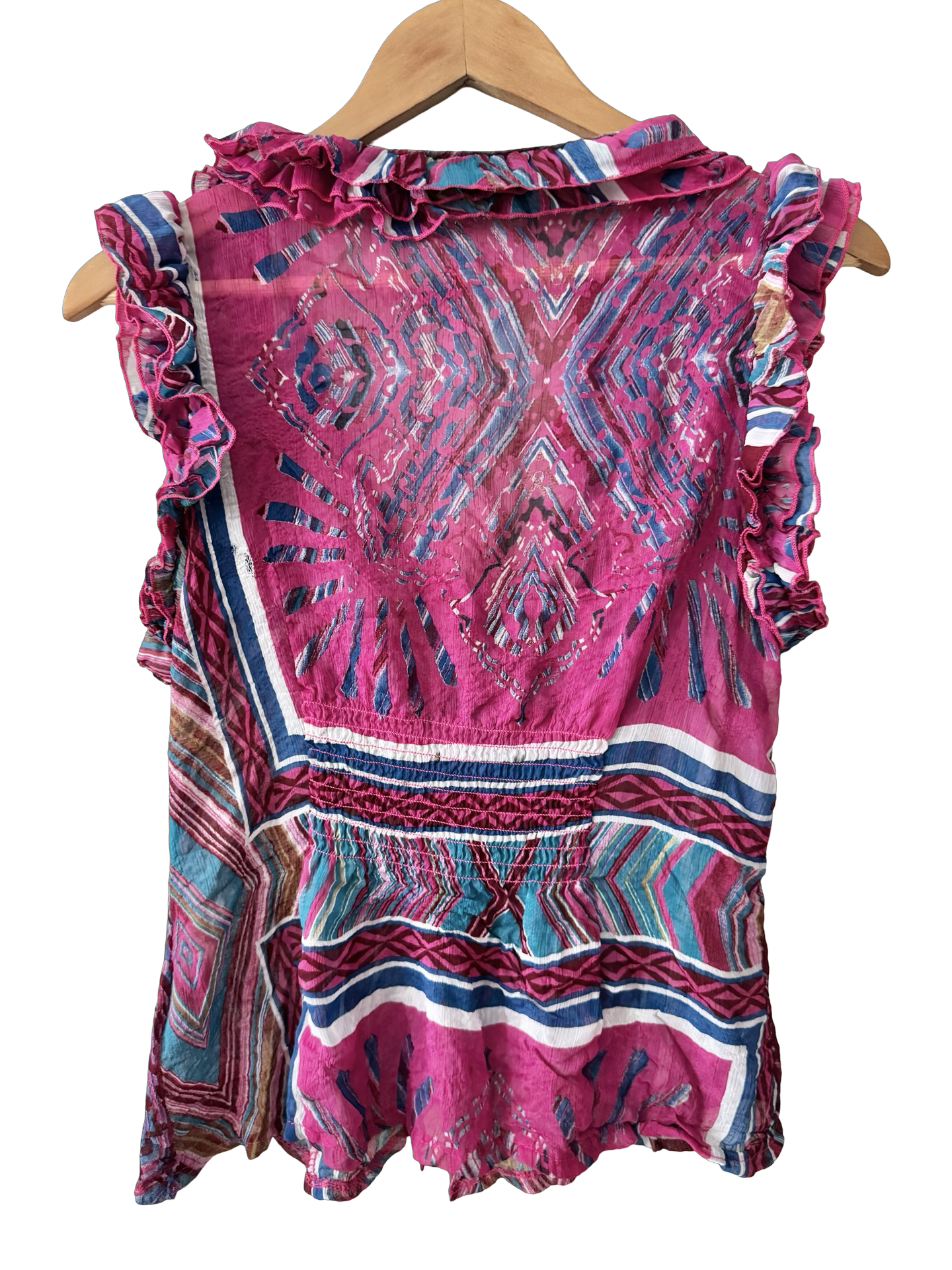 Vintage 90s Electric Ruffle Gauze Top (M)