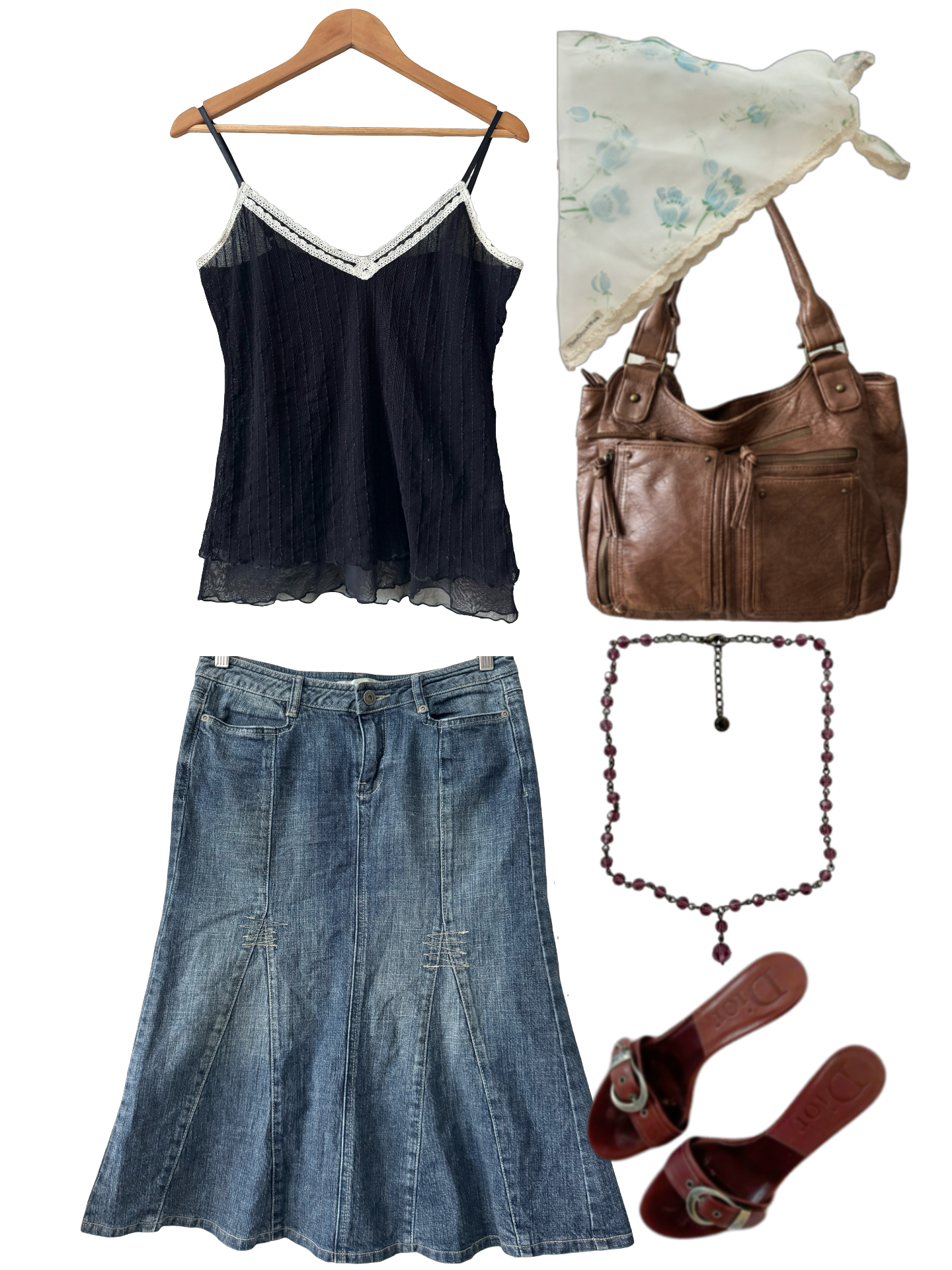 Vintage 90s Midnight Lace Trim Cami (L)