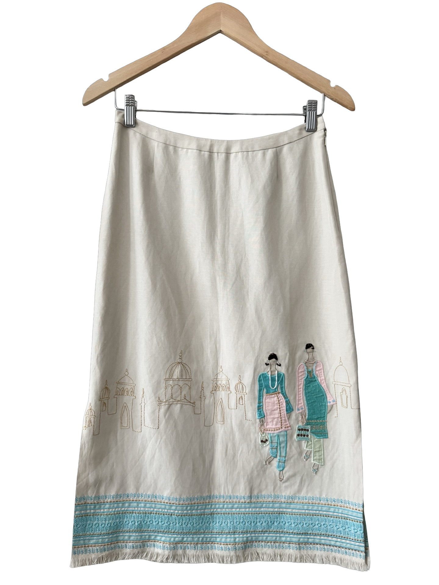 Vintage Artisan Embroidered Storybook Midi Skirt (S)