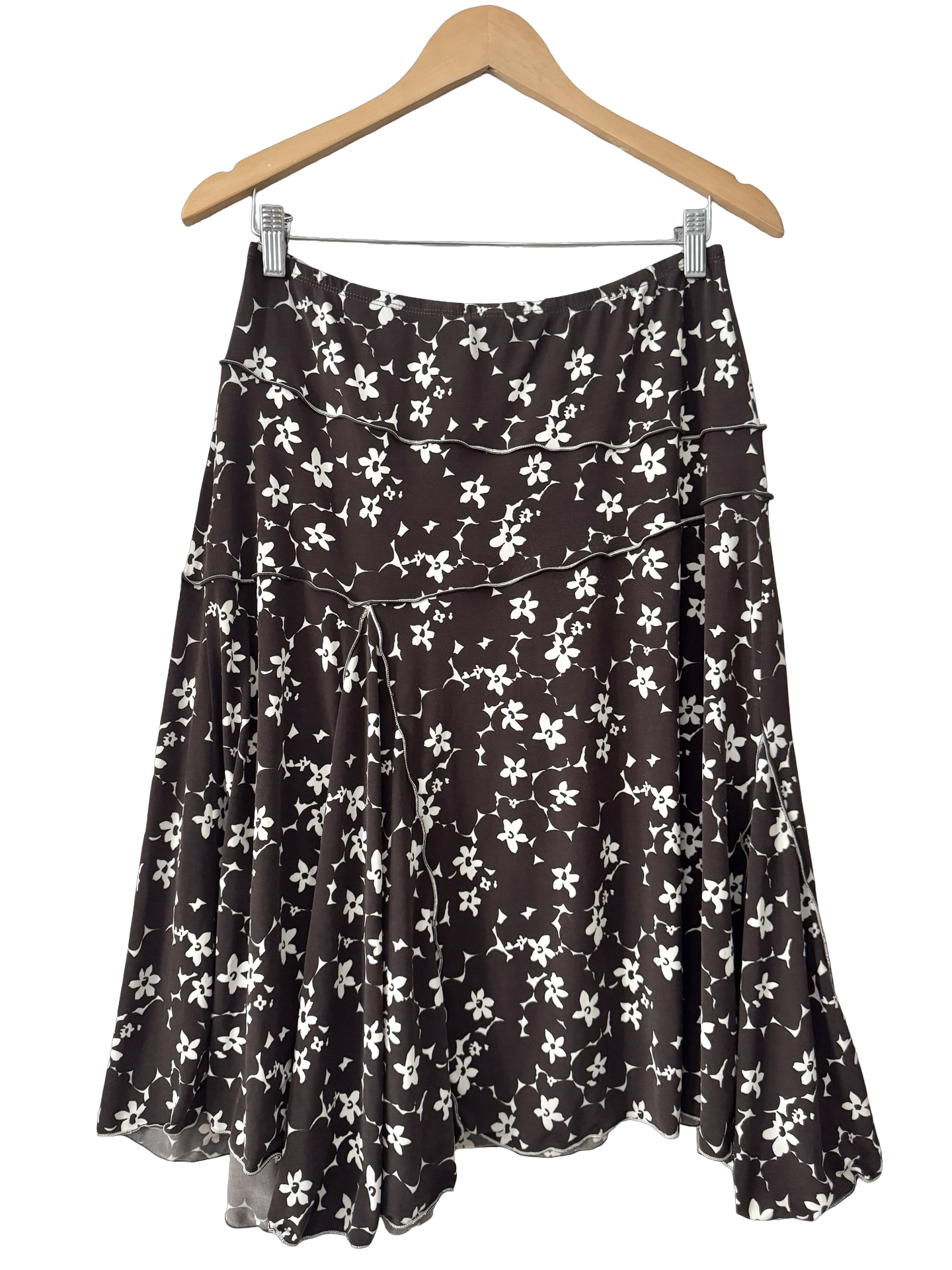 Vintage Y2K Chocolate Floral Handkerchief Midi Skirt (M)