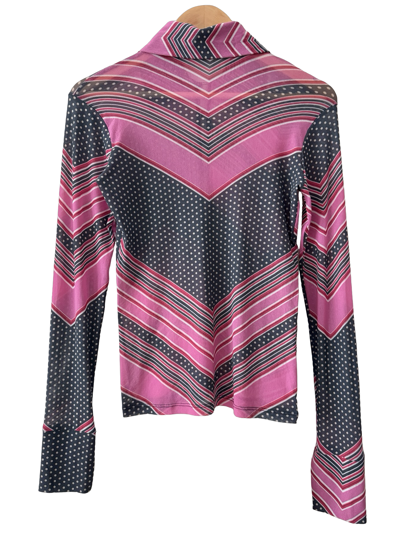 Vintage Y2K Sheer Graphic Mesh Long Sleeve (L)
