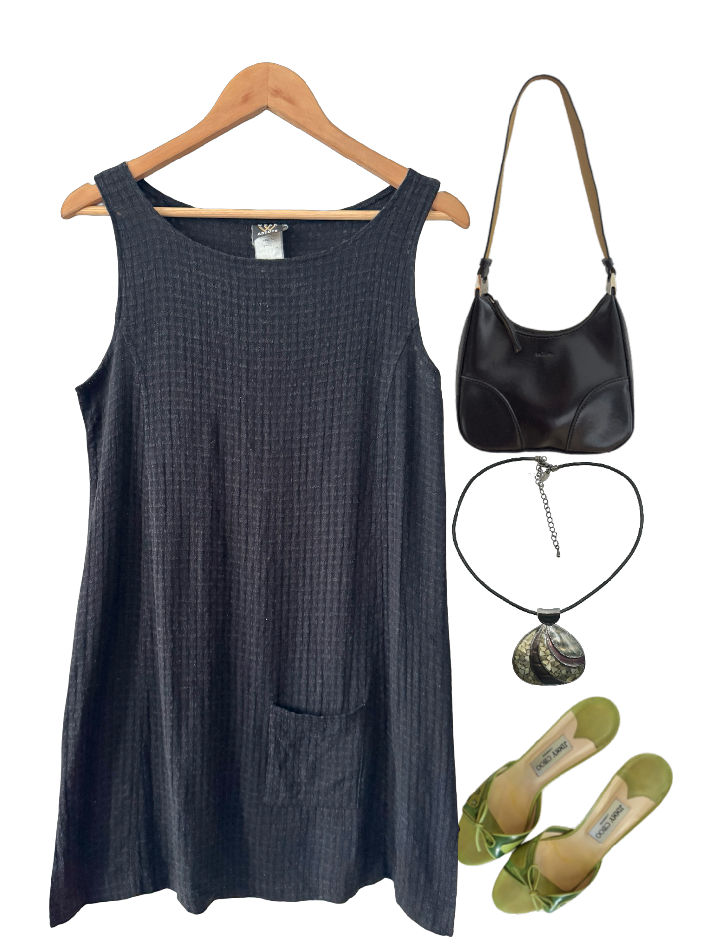 Vintage 90s Charcoal Waffle Mini Dress (M)