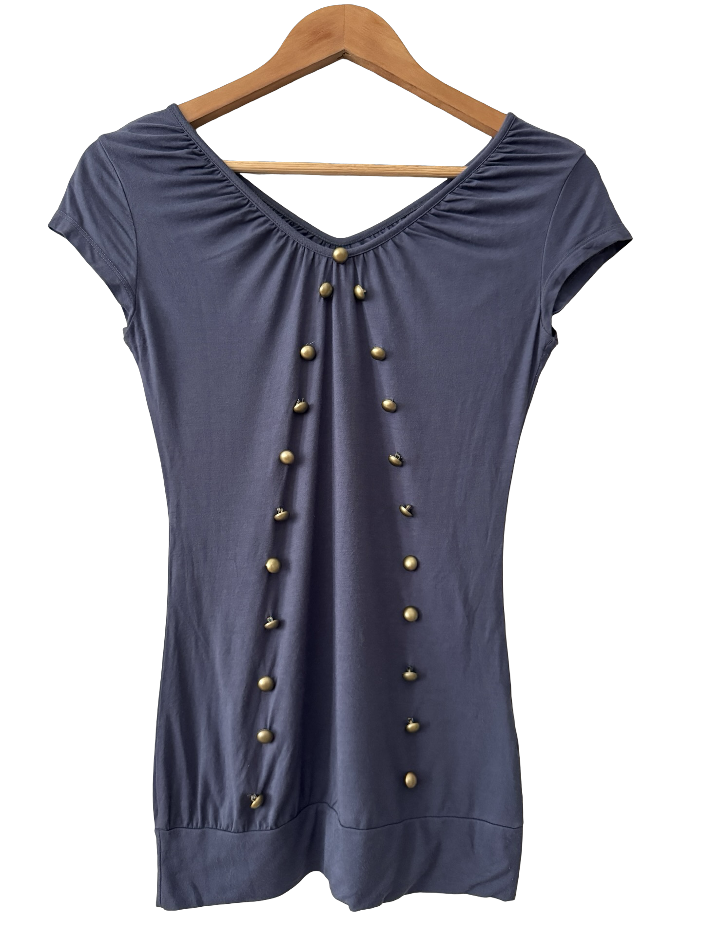 Vintage Y2K Slate Blue Stud Detail Fitted Top (S/M)