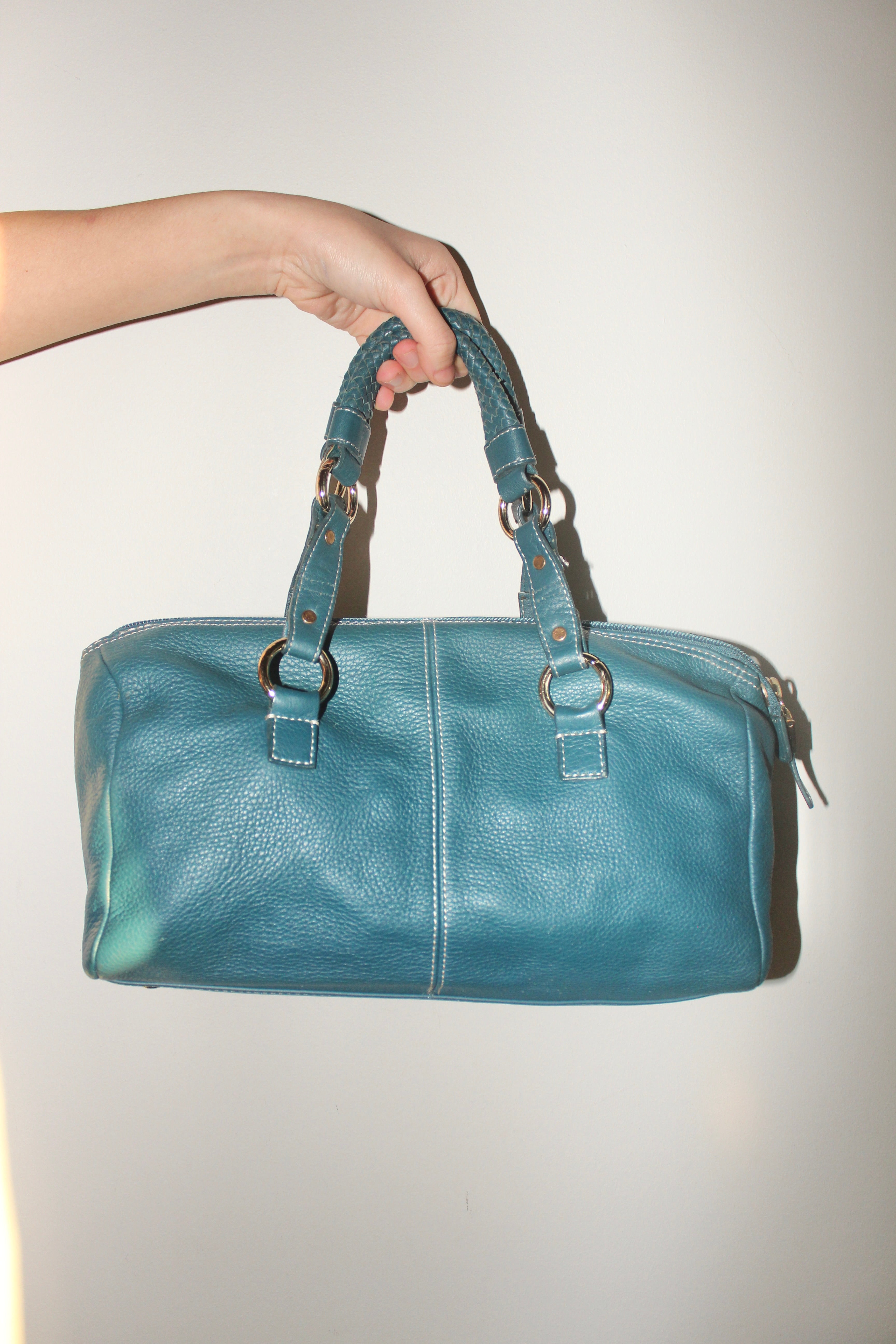 Vintage Turquoise Messenger Style Leather Purse