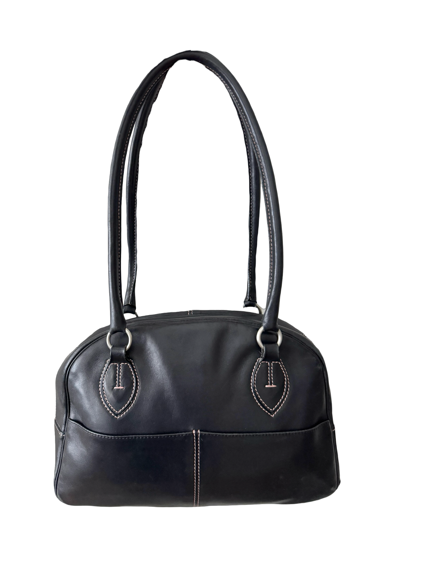 Vintage Y2K Pink-Stitch Midnight Bowling Bag