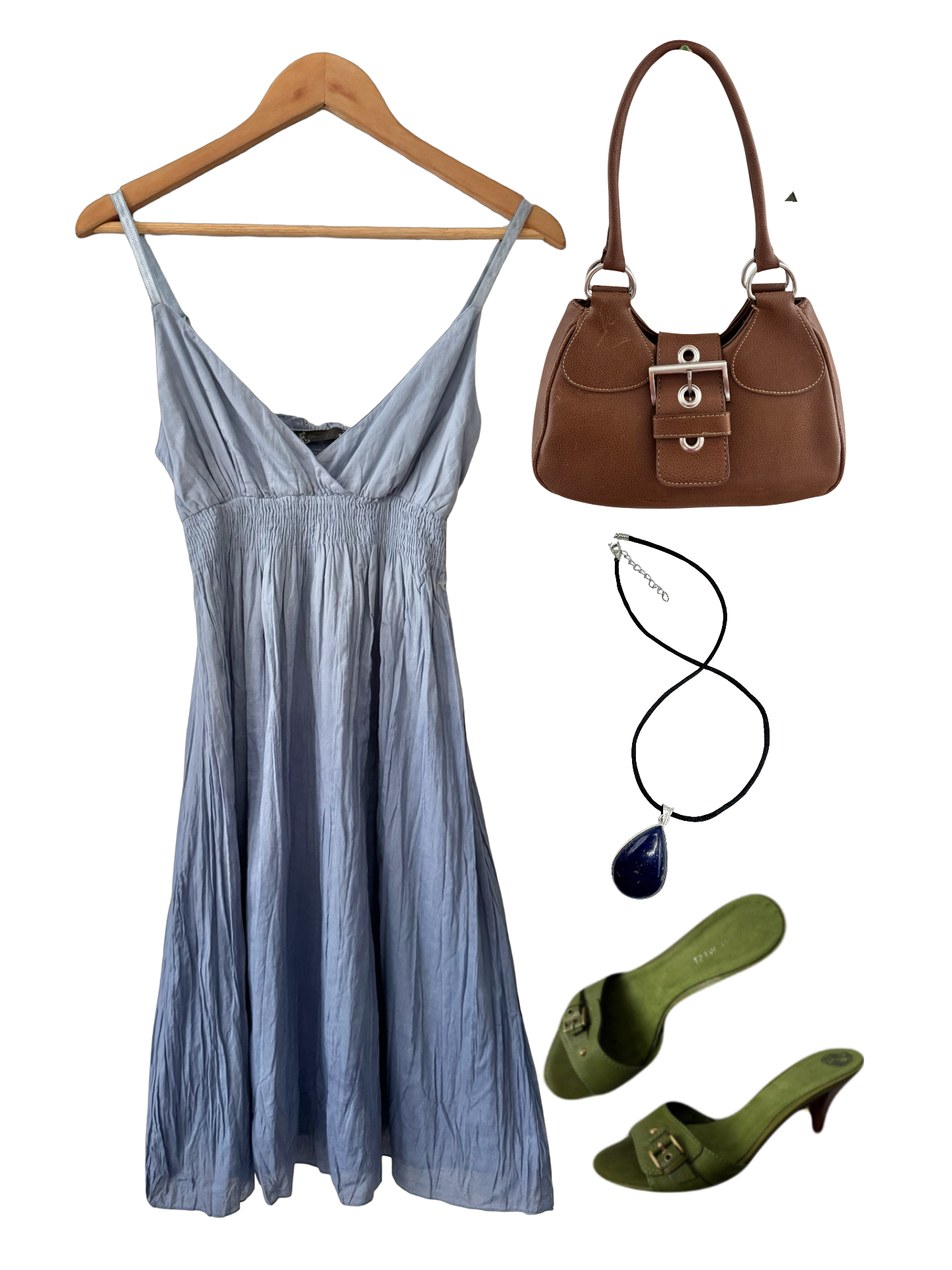 90s blue dress Vintage Dusty Blue Smocked Slip Dress