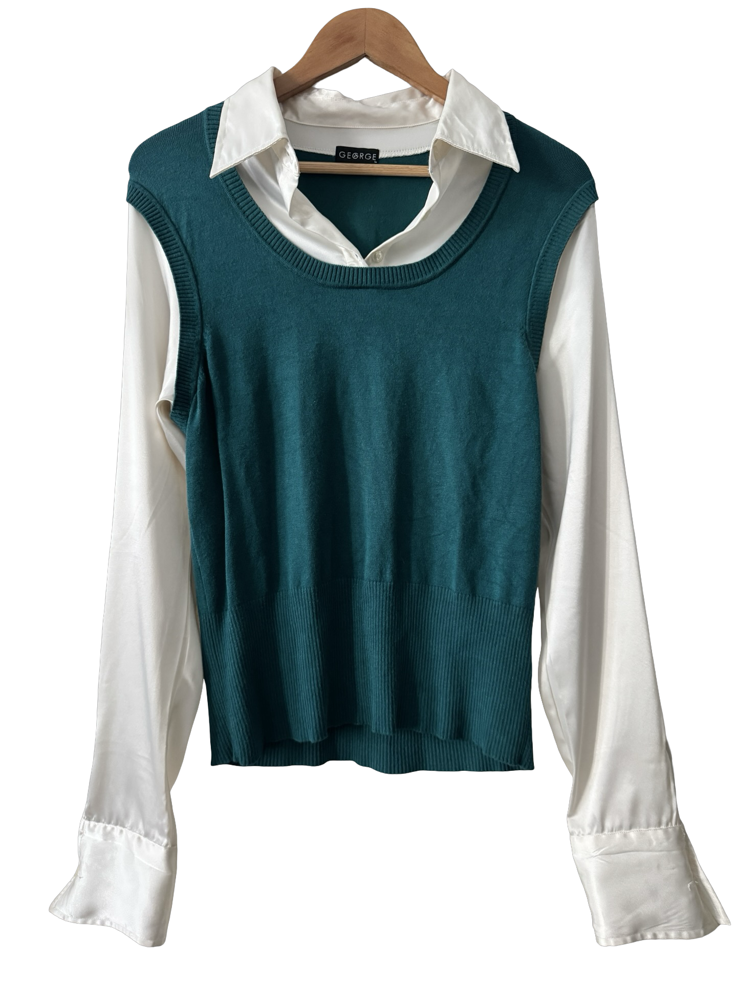 Vintage Y2K Emerald Prep Layered Sweater Blouse (M)