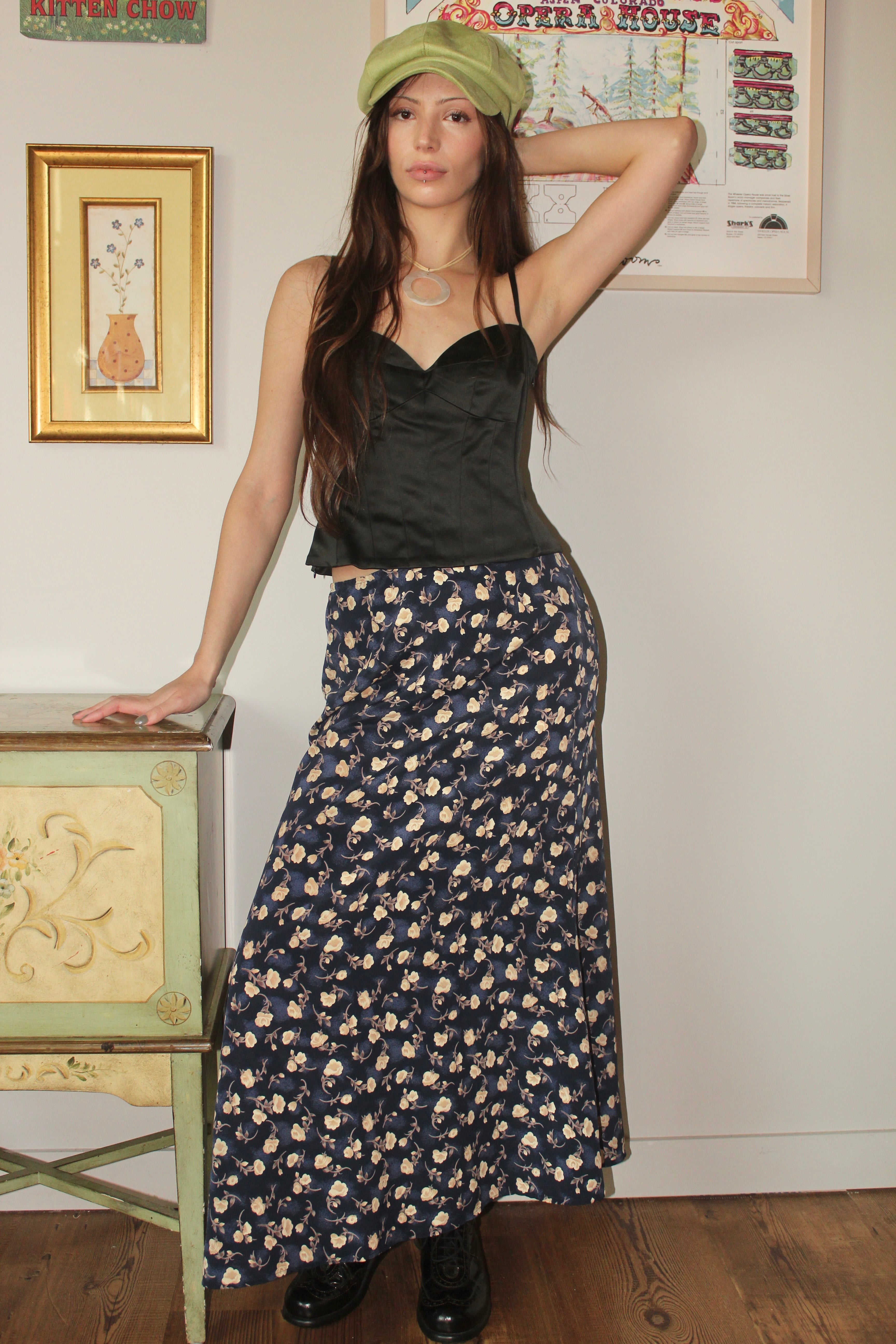 Vintage 90s Ditsy Floral Midi Skirt (S/M)