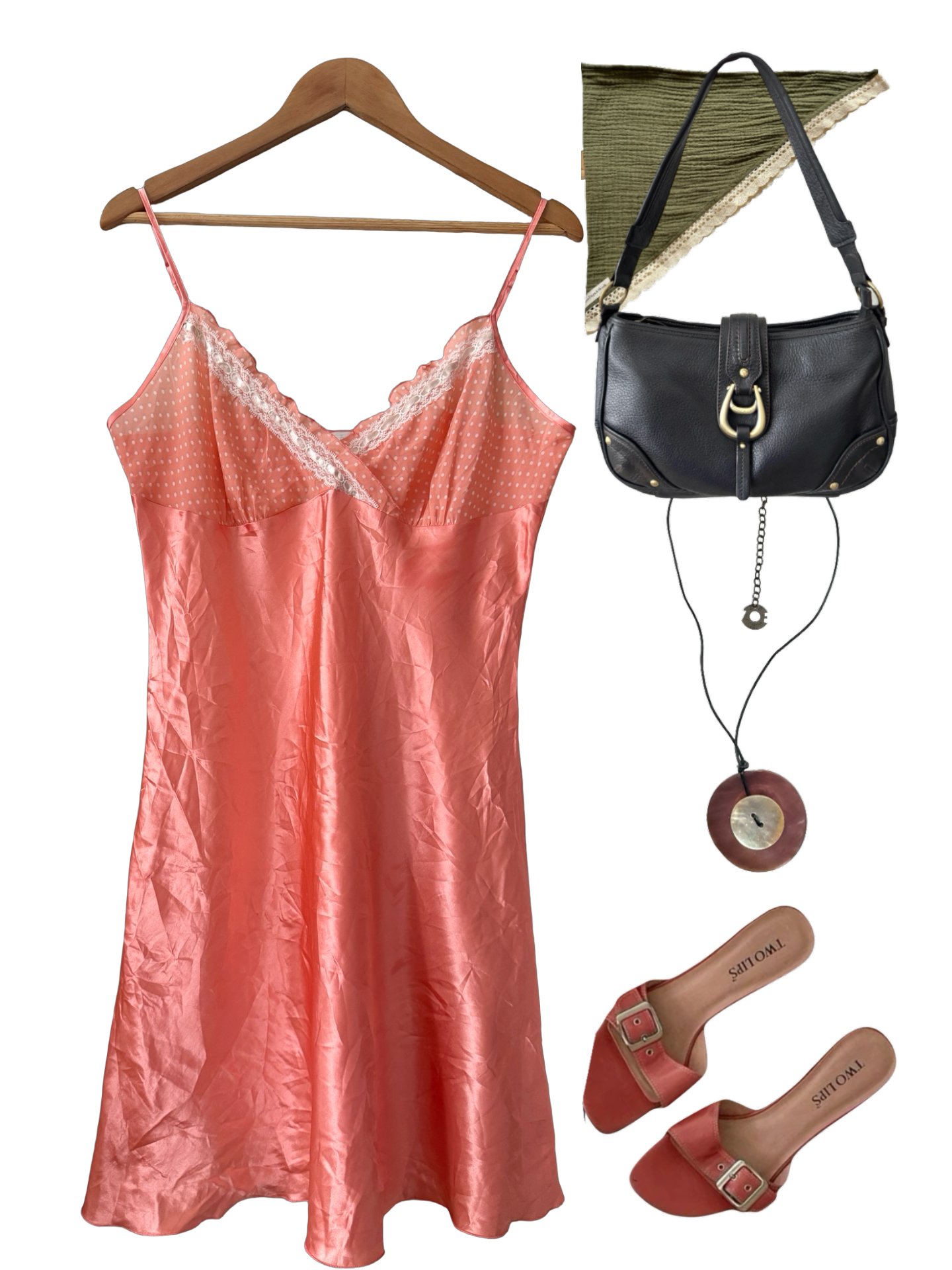 Vintage Y2K Peach Sweetheart Satin Slip (L)