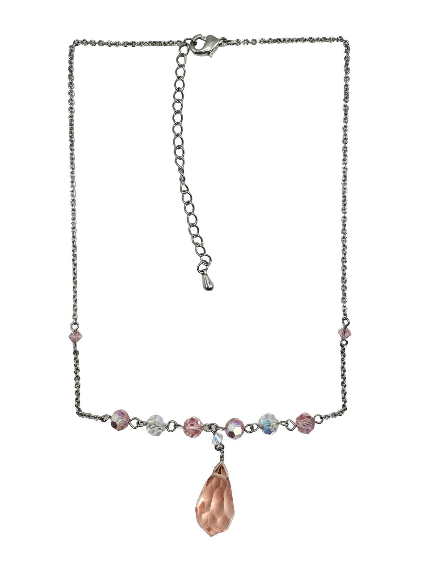 Vintage Y2K Pink Champagne Crystal Drop Necklace