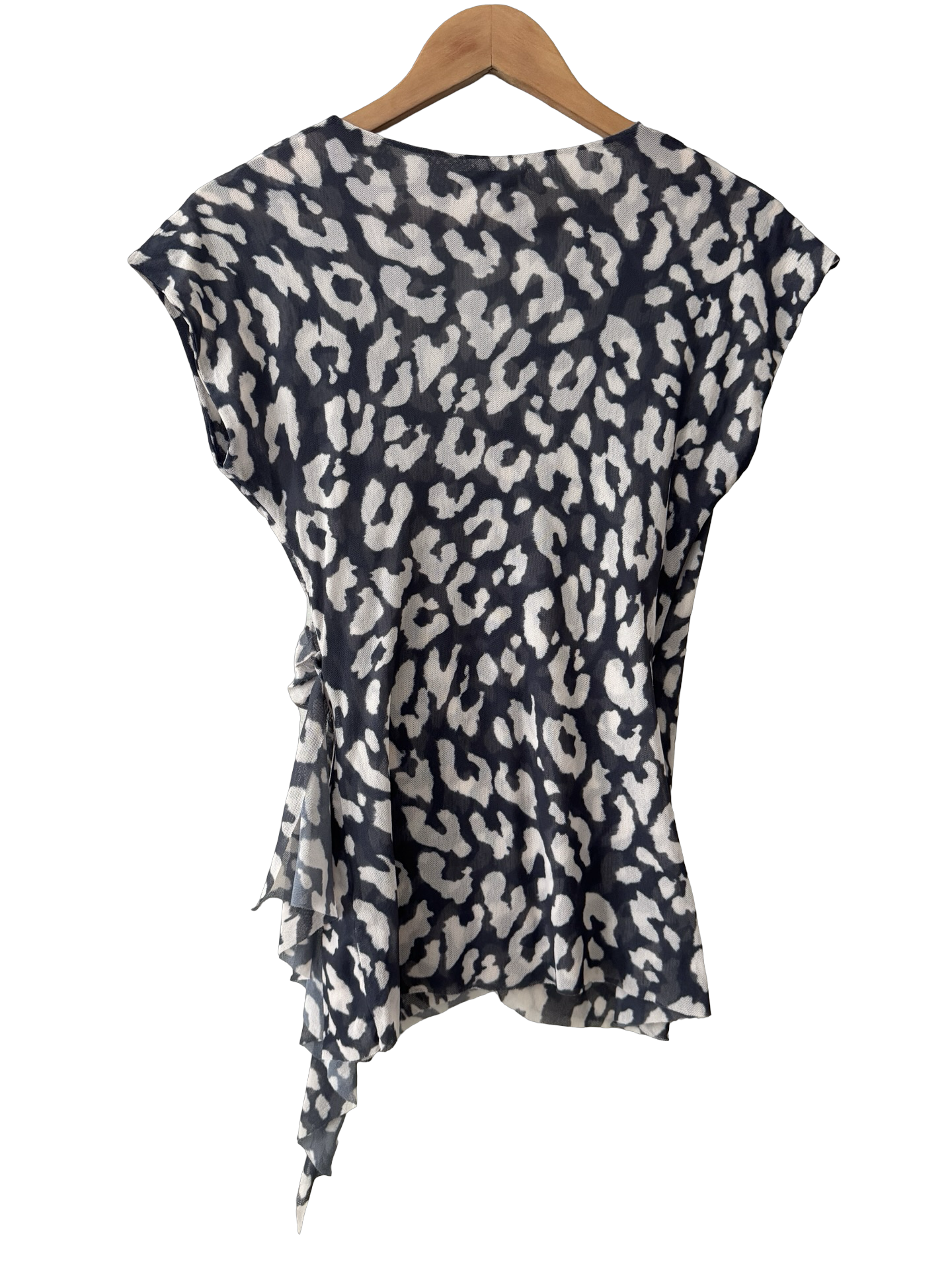 Y2K Sheer Leopard Wrap Rosette Top (M)