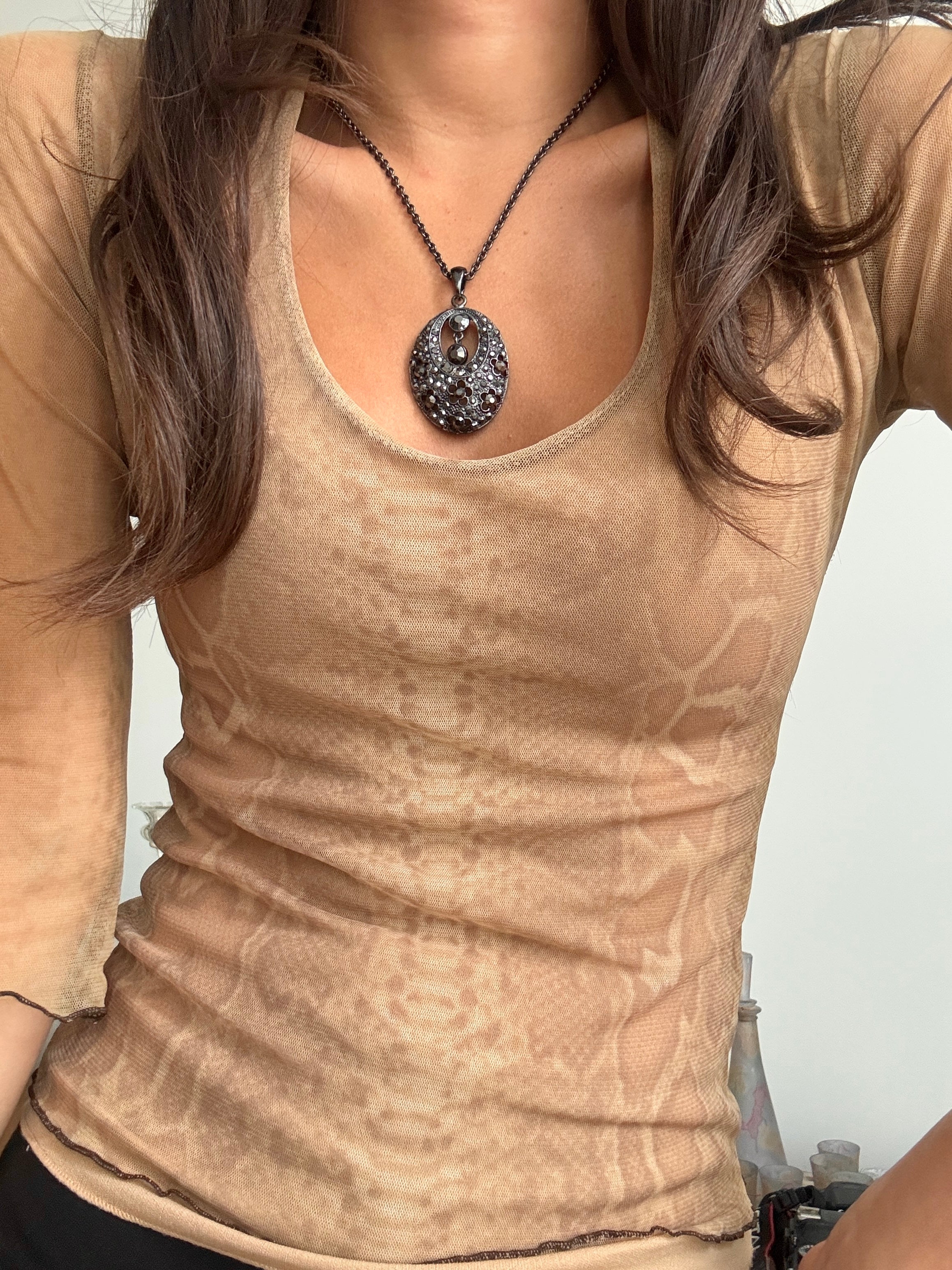 Vintage Y2K Gunmetal Crystal Statement Necklace