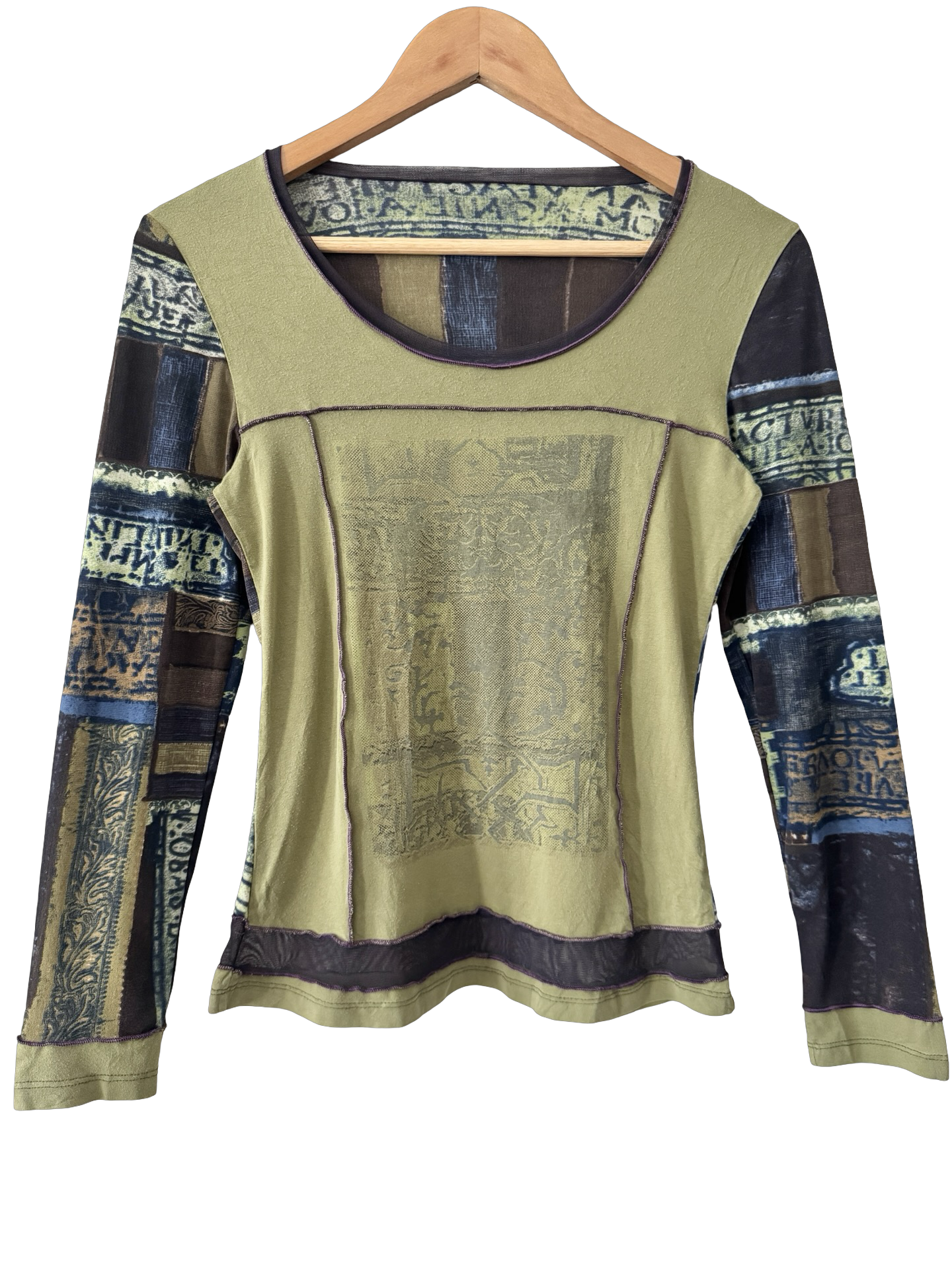 Vintage Y2K European Gauzy Graphic Layered Mesh Top (S-M)