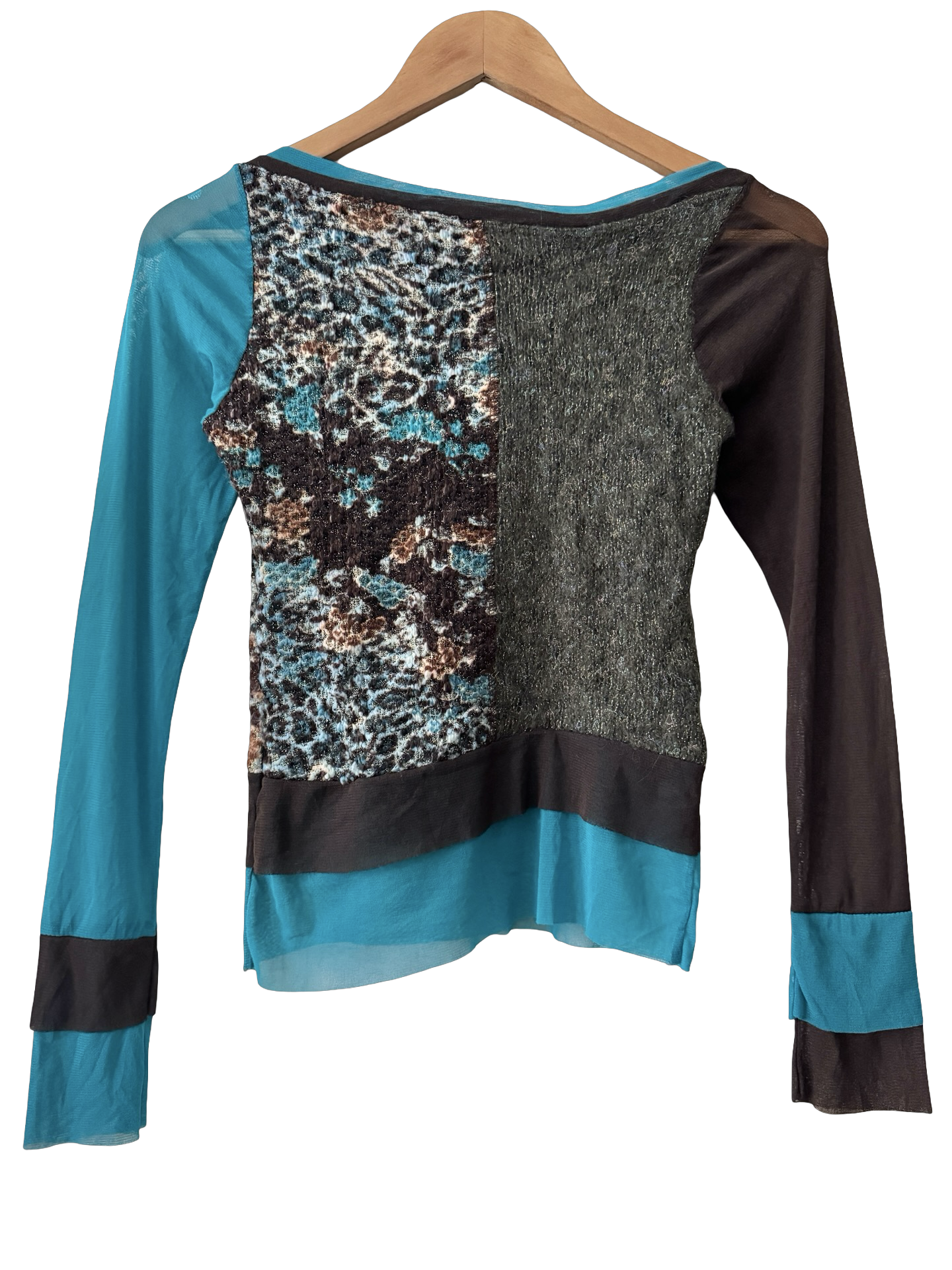 Vintage 90s Parsian Electric Blue Patchwork Long Sleeve (XS-S)