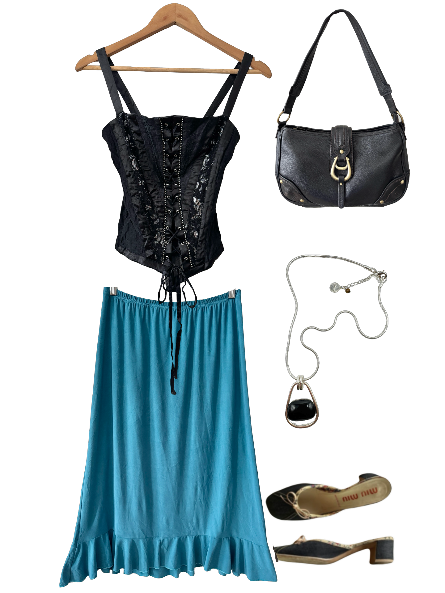 Vintage Y2K Lagoon Ruffle Midi Skirt (M/L)