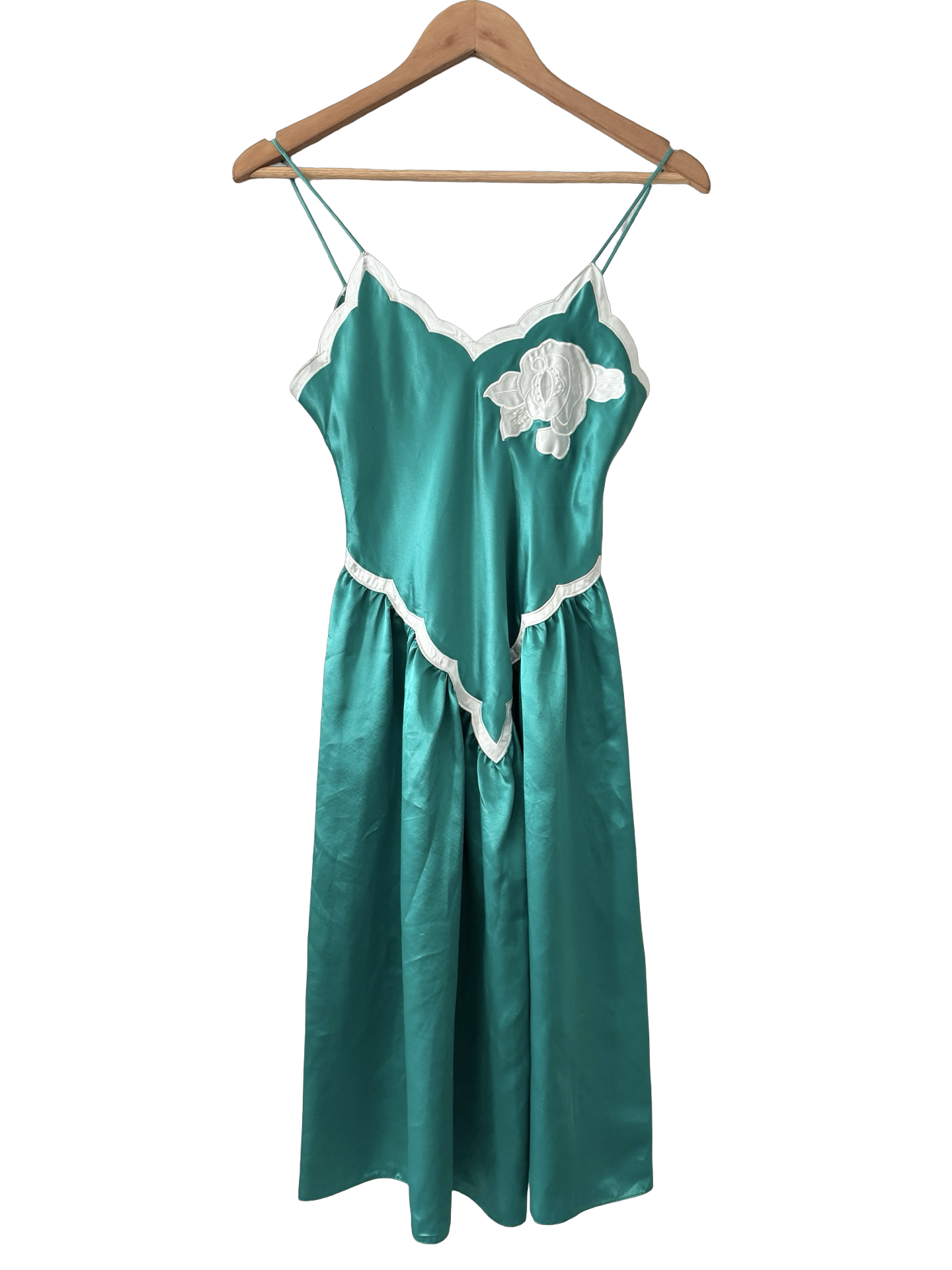 Vintage 80s Victoria's Secret Emerald Satin Drop Waist Dress (S)