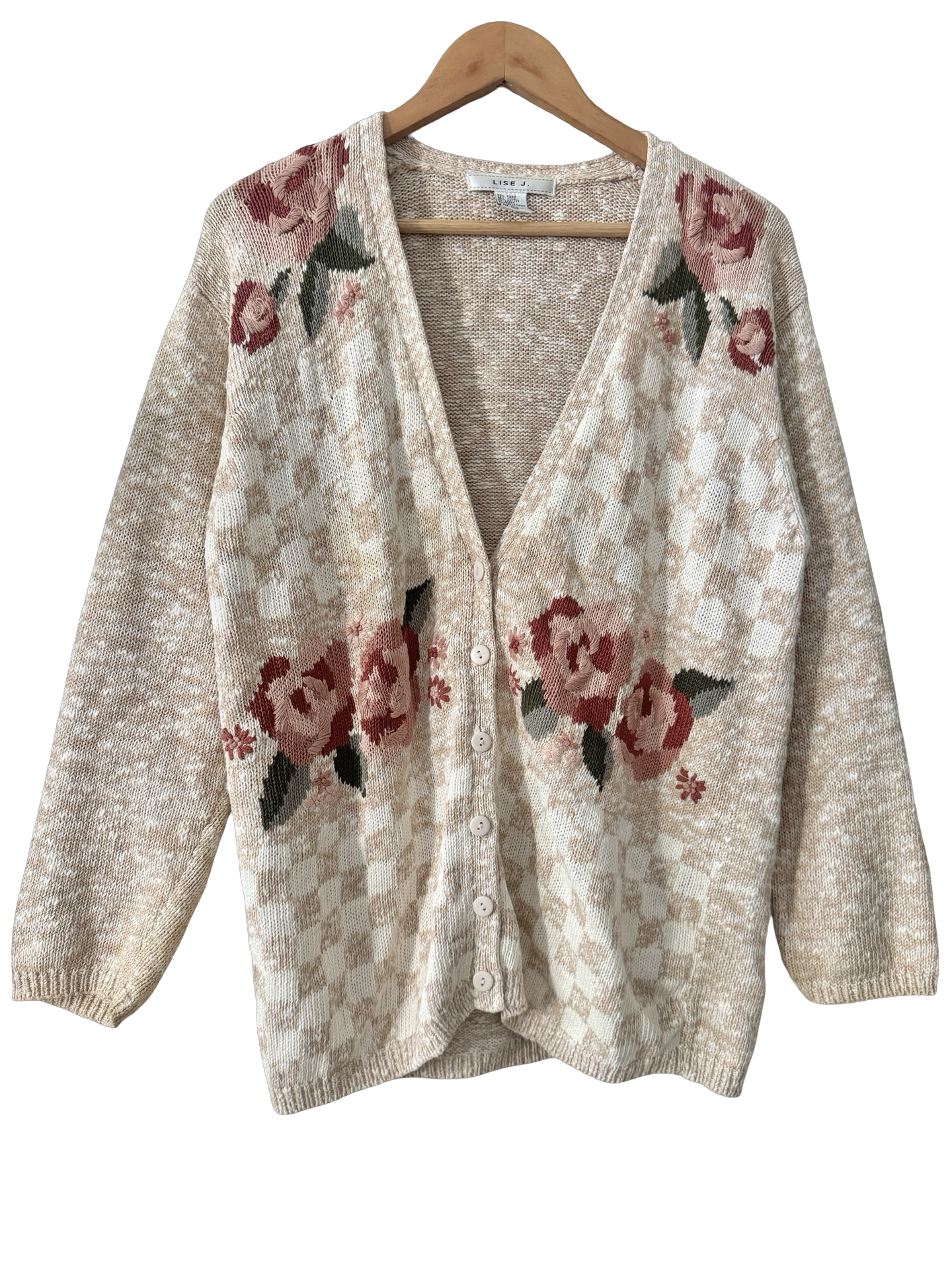 Vintage 90s English Rose Check Cardigan (M-L)