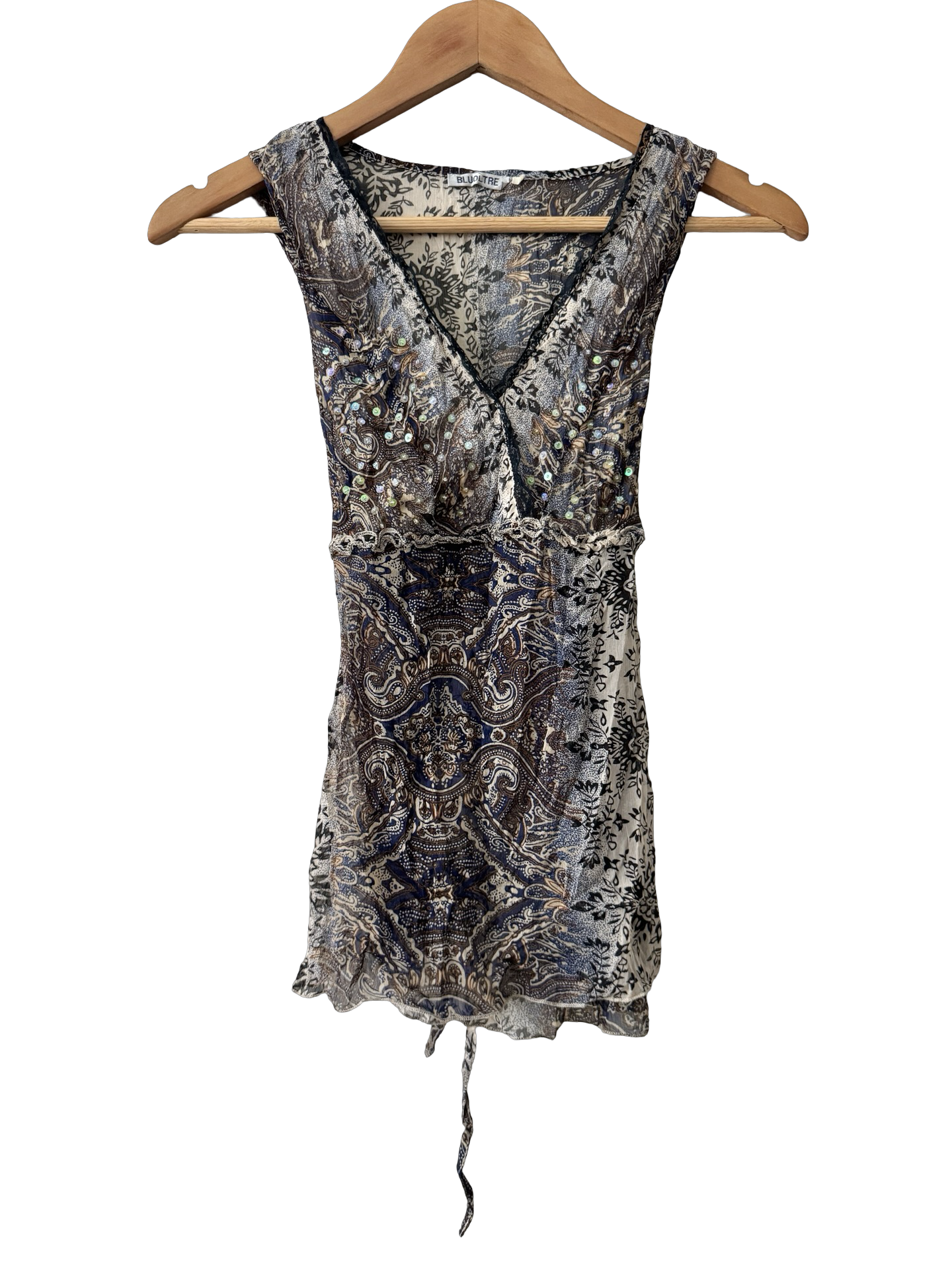 Vintage 90s Bohemian Jewel Tie Top (M)