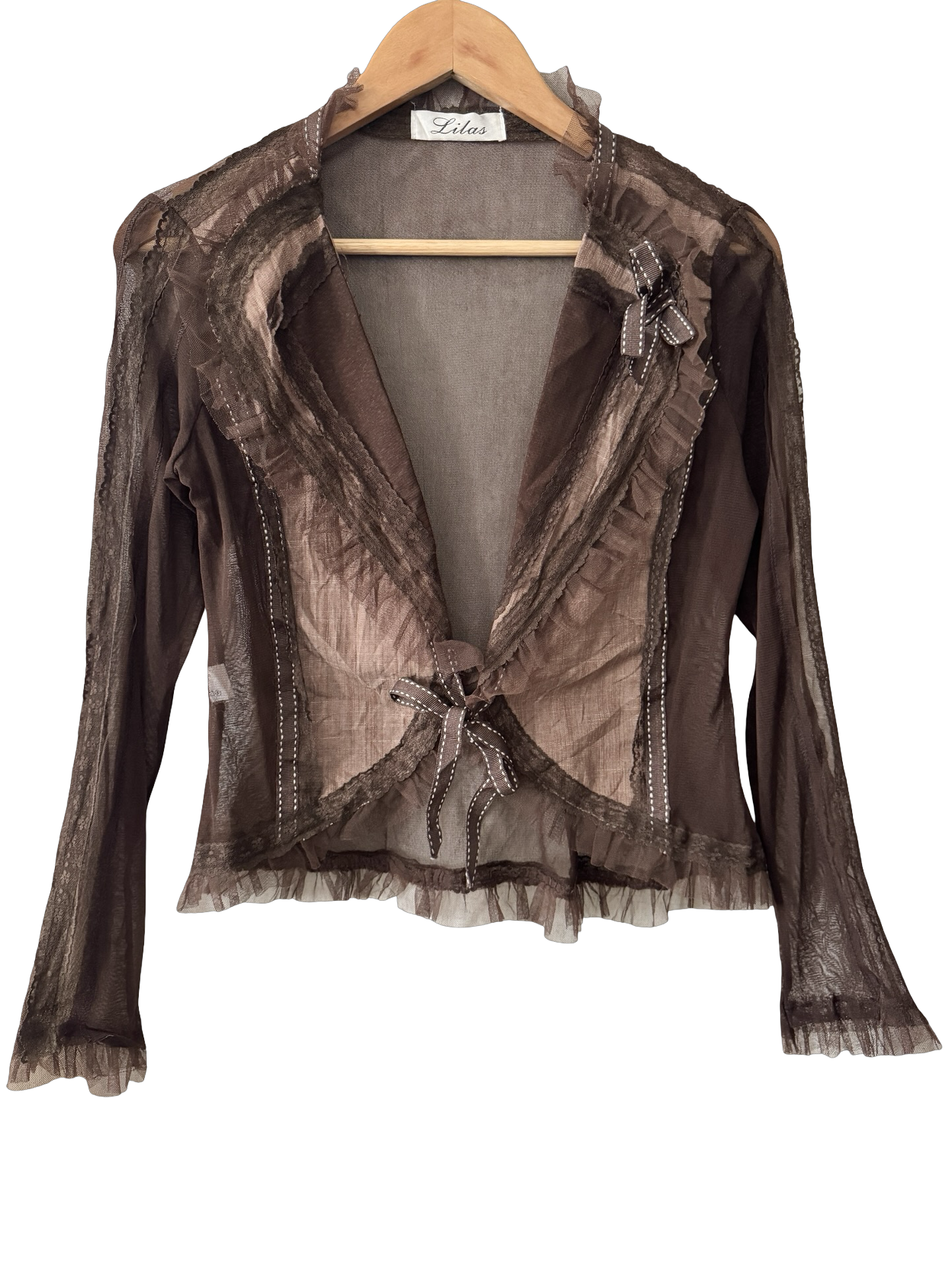 Vintage Y2K Parisian Lylas Cocoa Lace Tie Top (M)