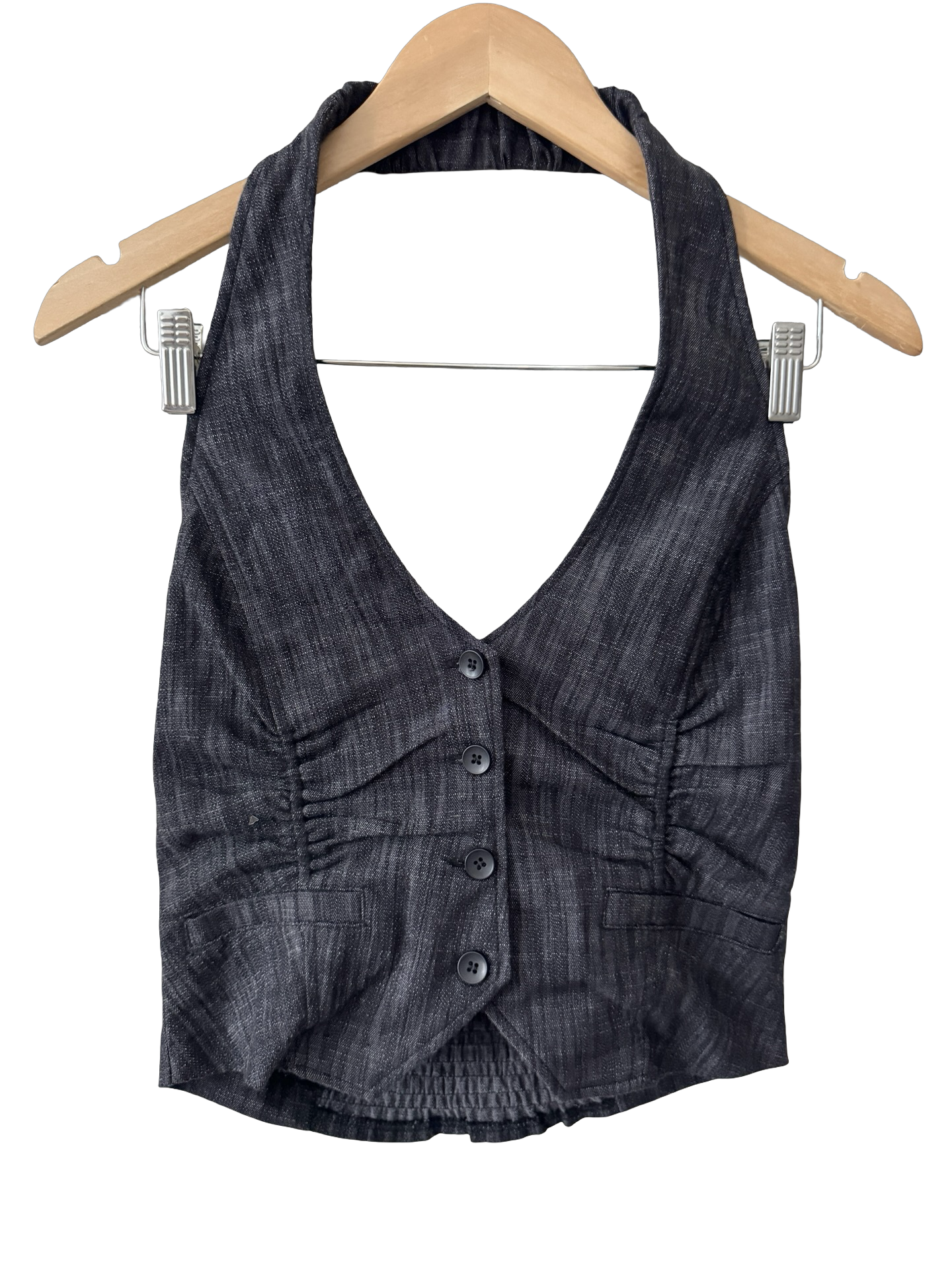 Vintage Y2K Charcoal Halter Button Vest Top (M/L)