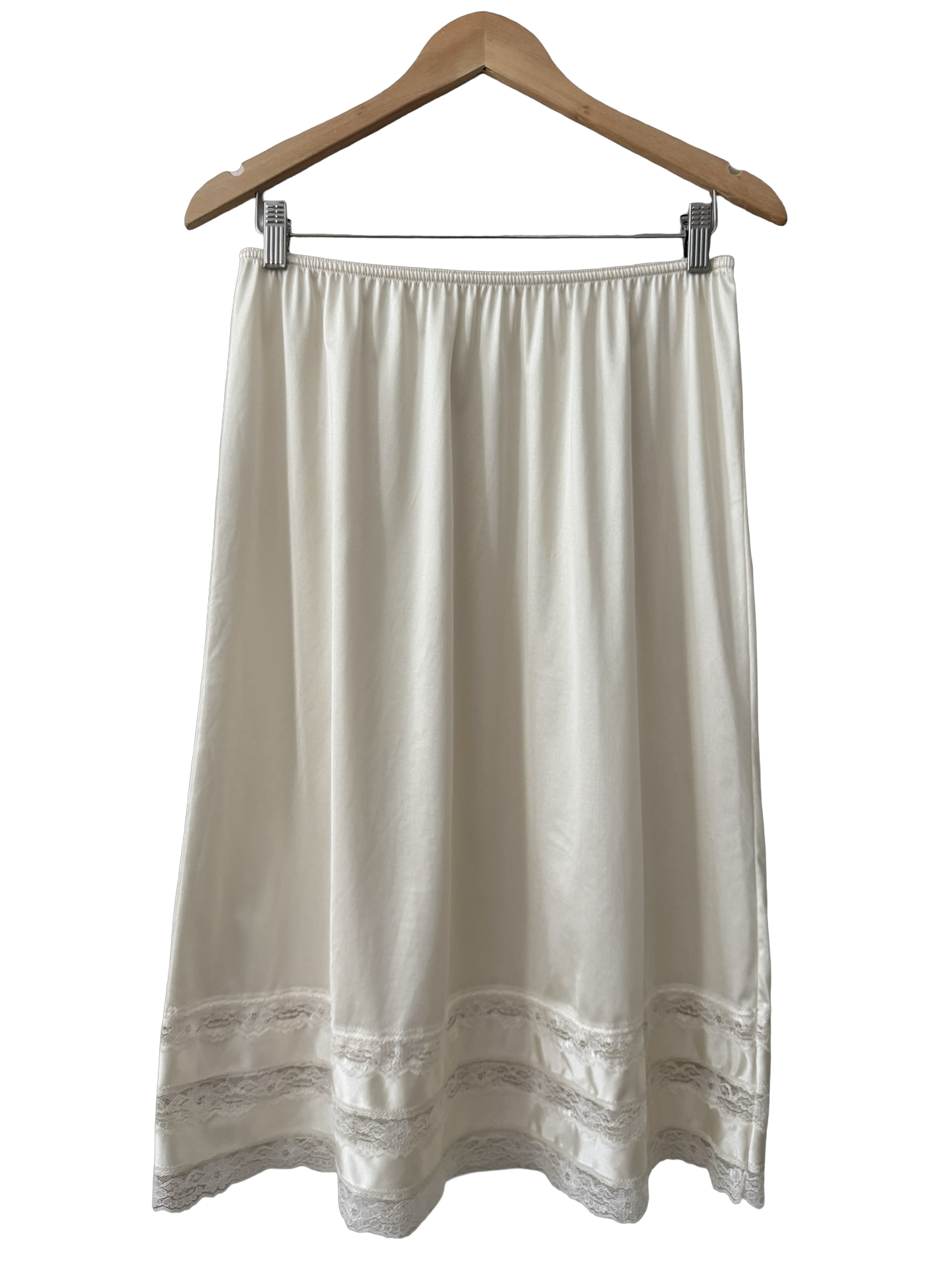 Vintage 60s Ivory Lace-Trim Slip Skirt (M-L)