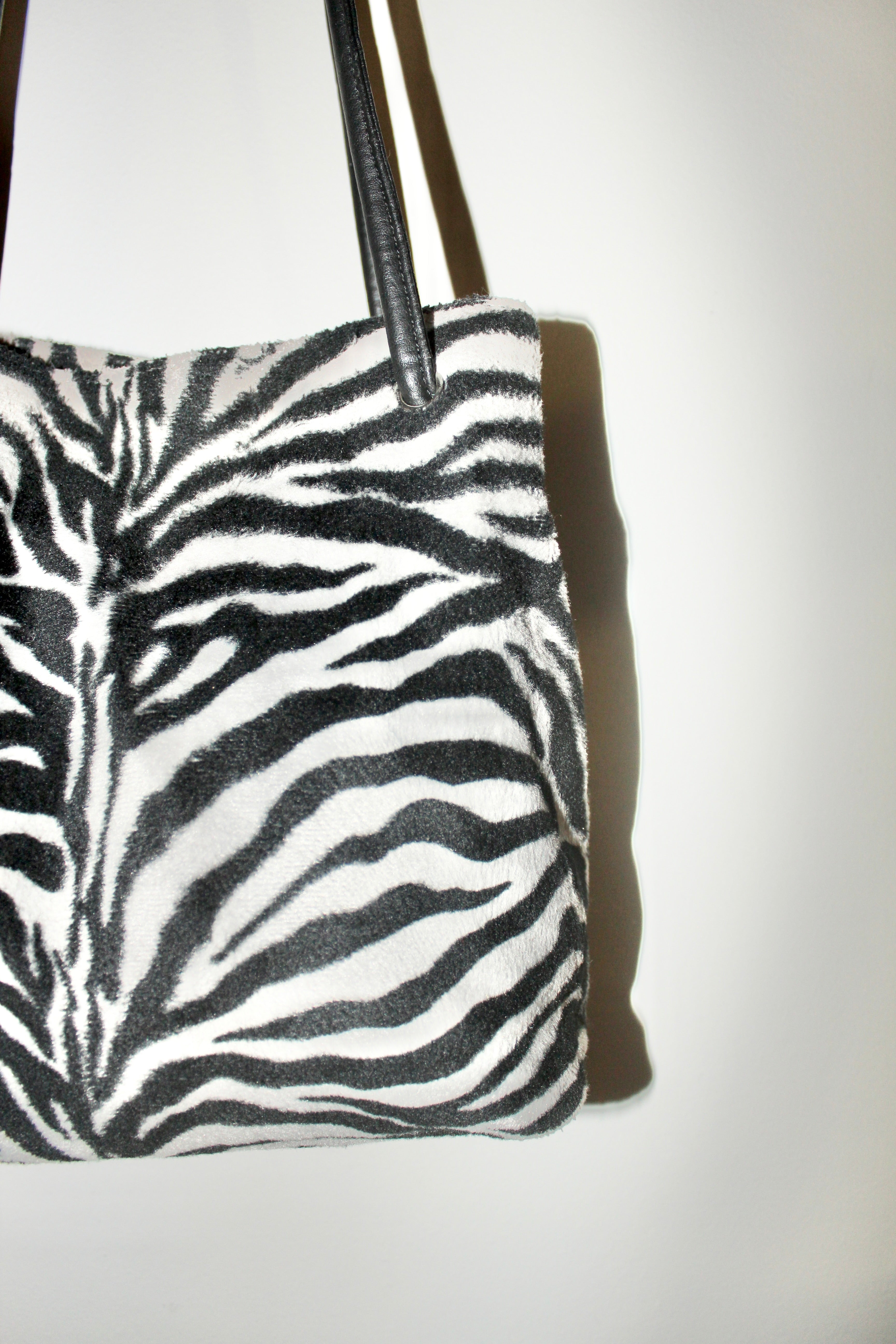 Vintage 90s Fuzzy Zebra Tote