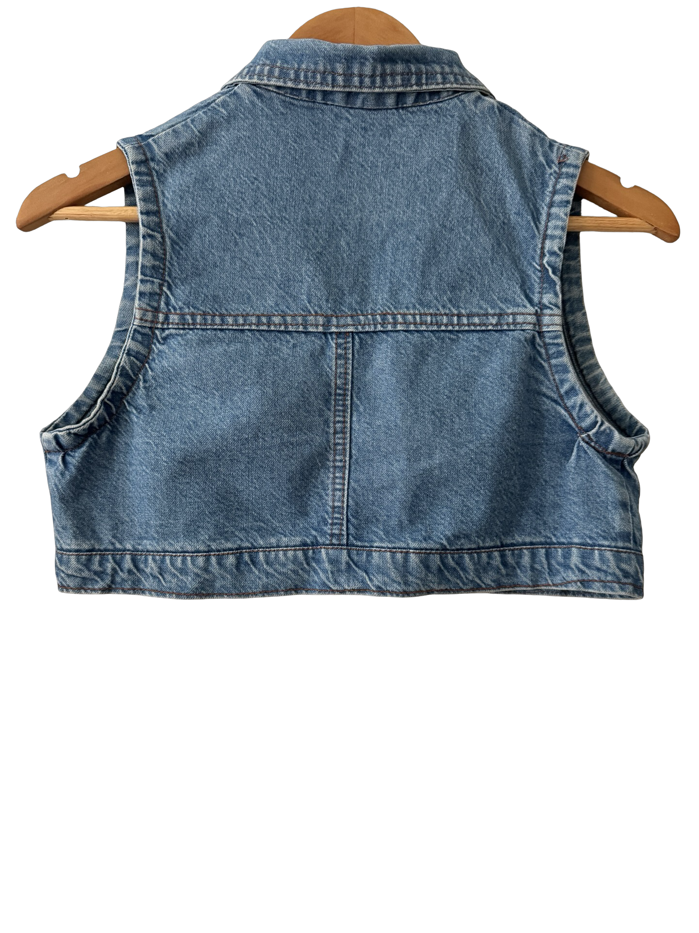 Vintage Light Wash Zip-Front Ultra Cropped Denim Vest (XS/S)