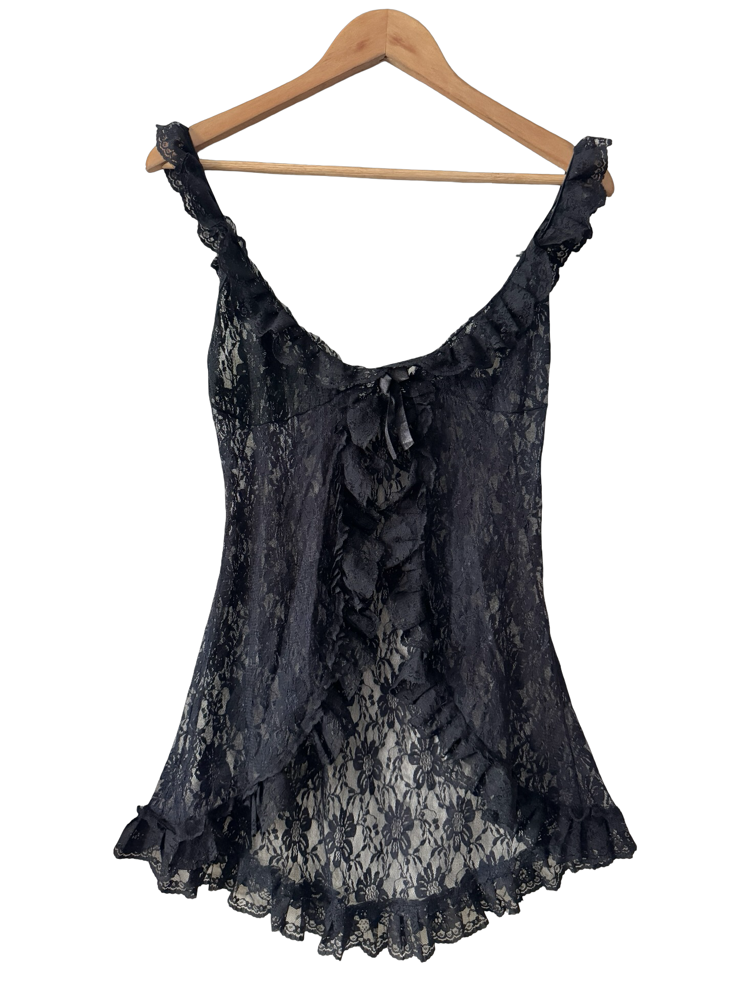 Vintage 90s Parisian Black Widow Lace Babydoll Top (M)