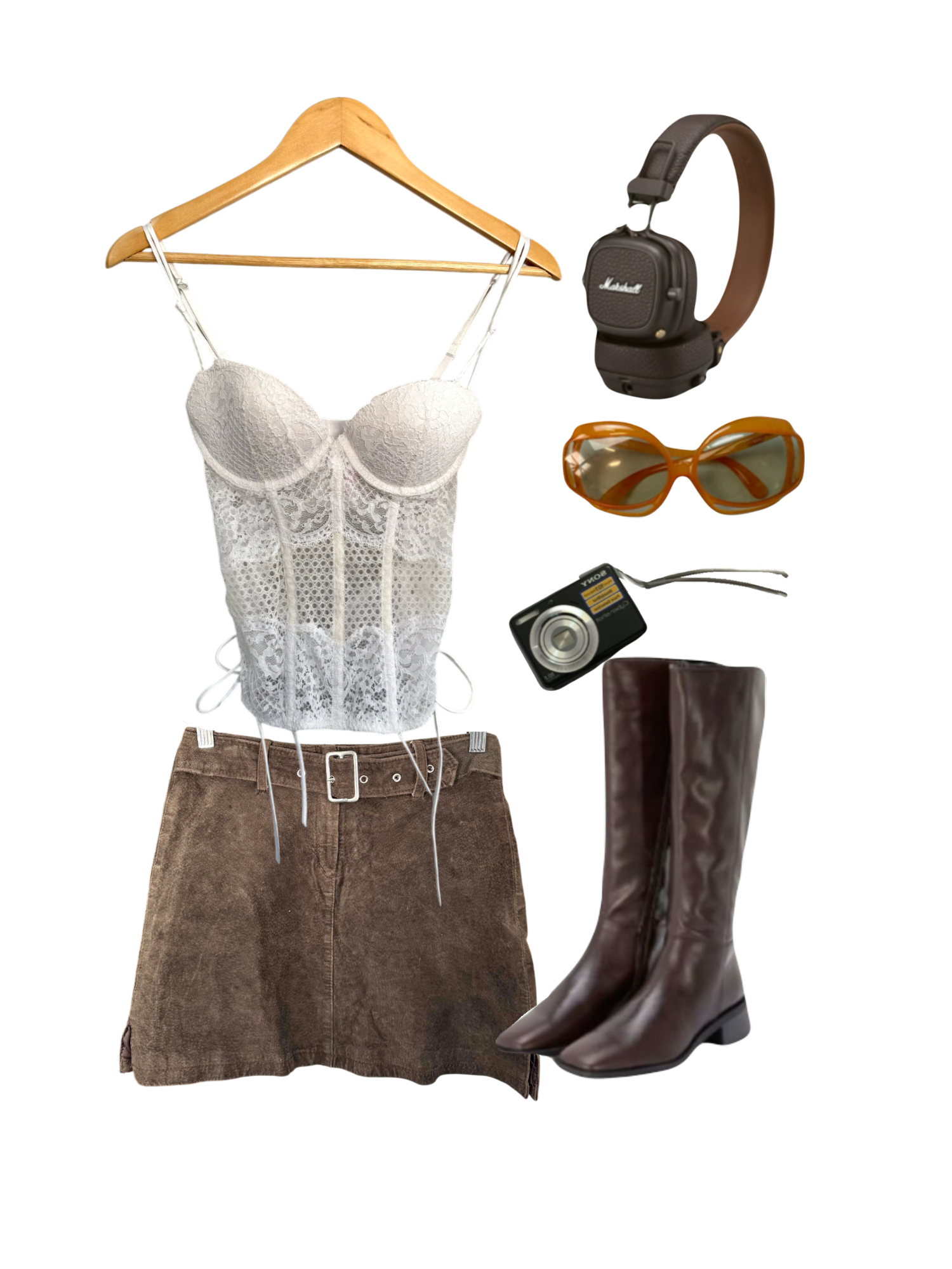 Vintage Ivory Mesh Lace Up Bustier (S)