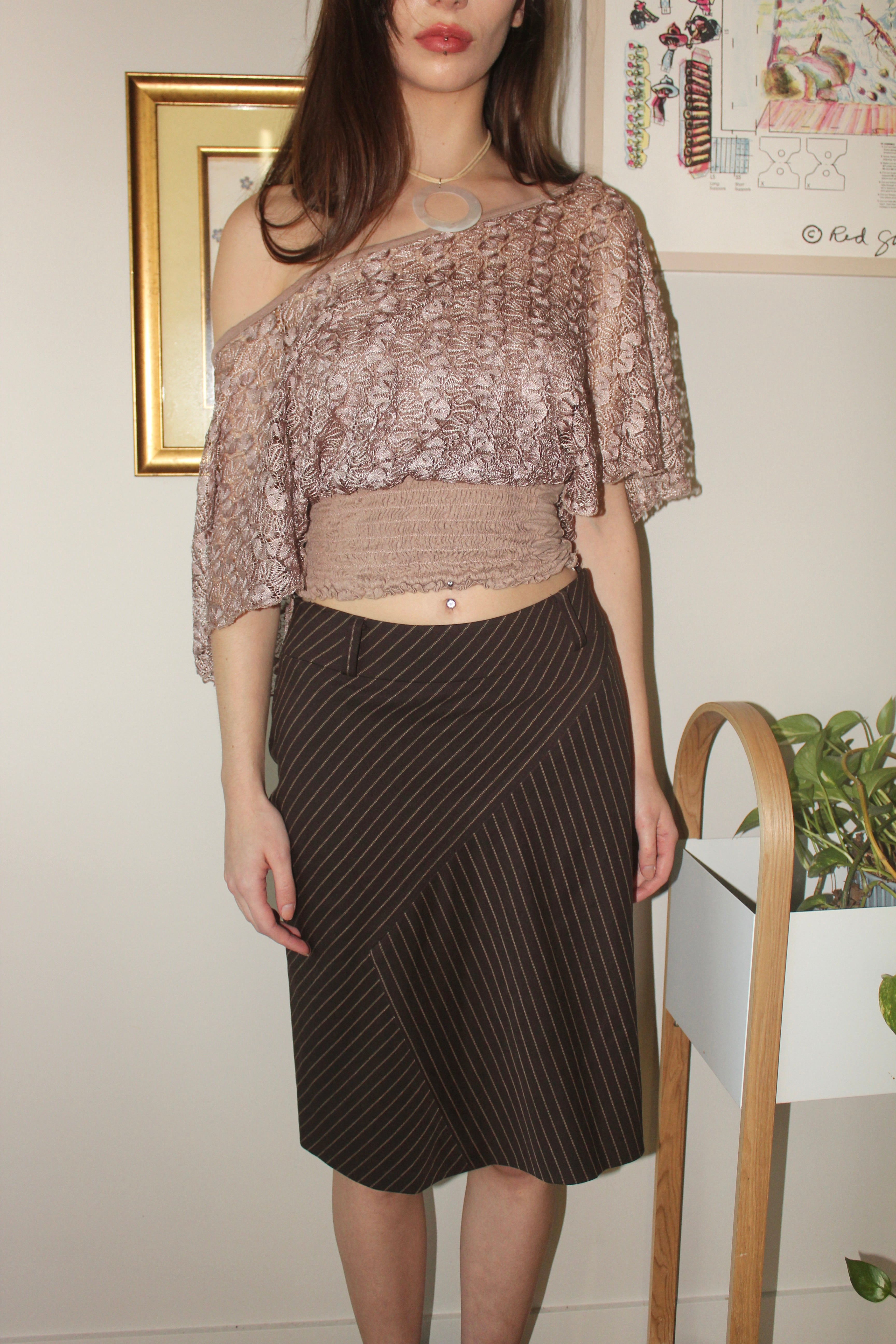 Vintage Lilac Taupe Off Shoulder Top (S)