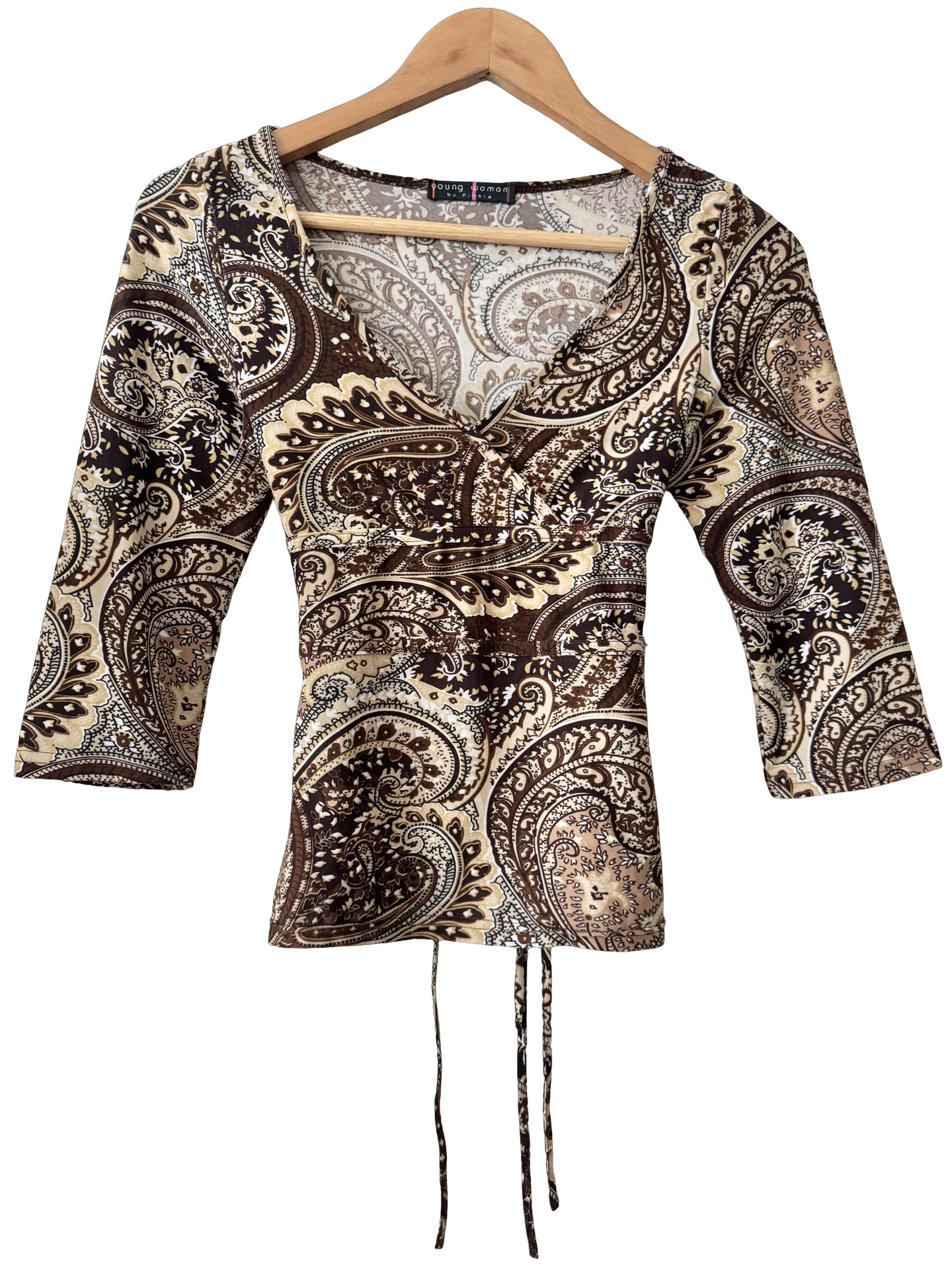 Vintage 90s Espresso Paisley Tie Top (S)