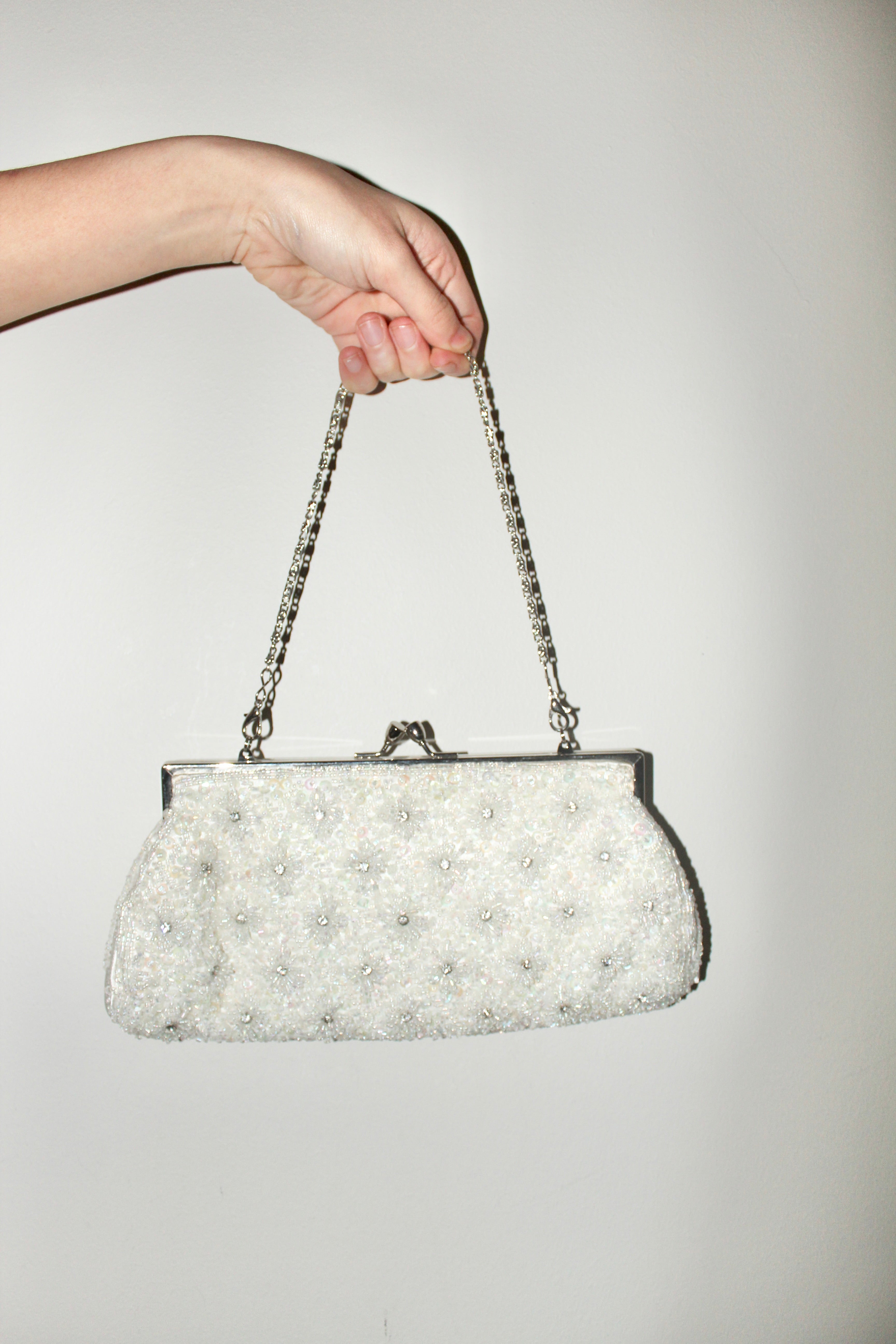 Vintage 80s Ivory Beaded Purse