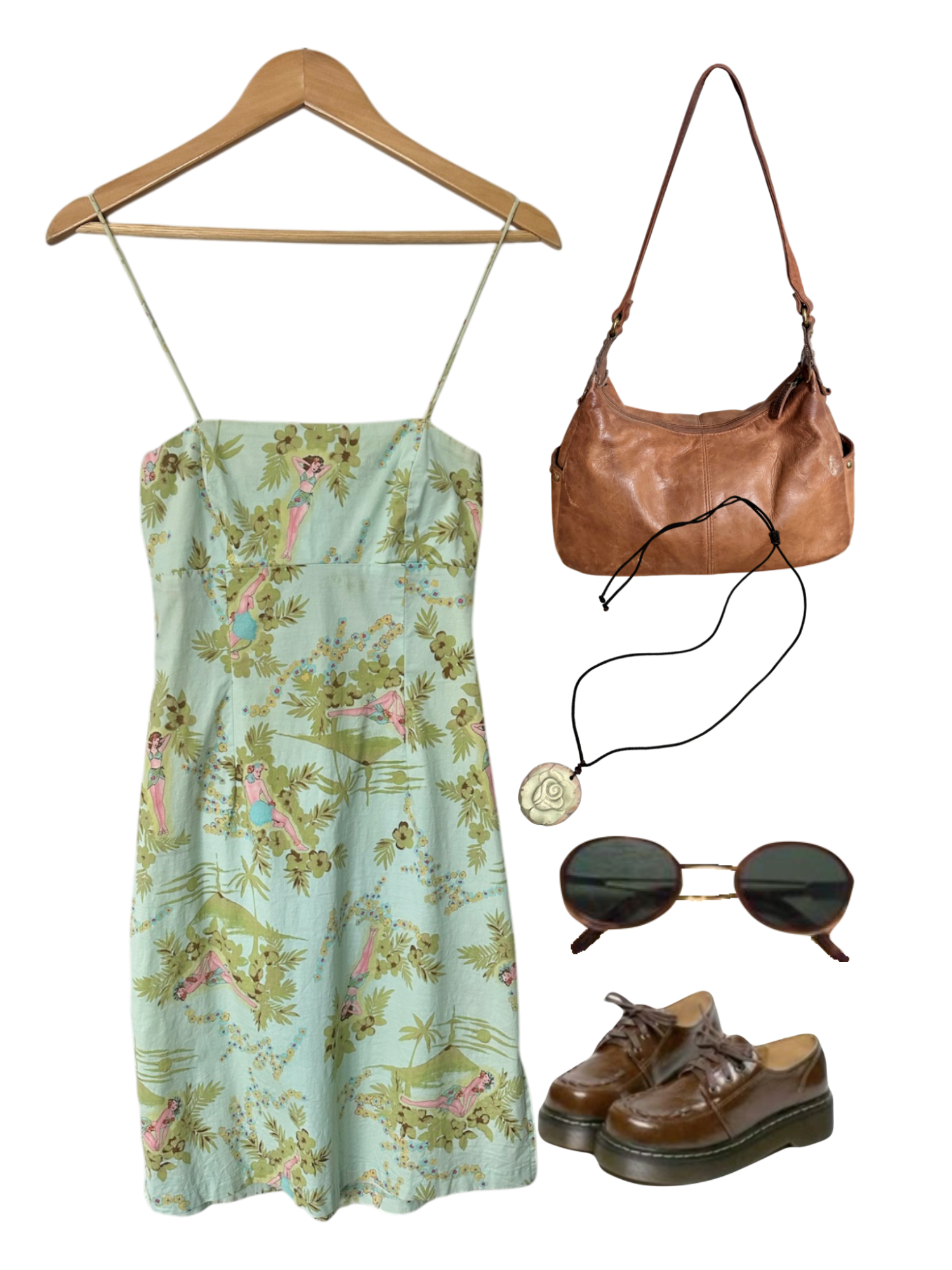 Vintage Retro Mint Goddess Print Dress (S)