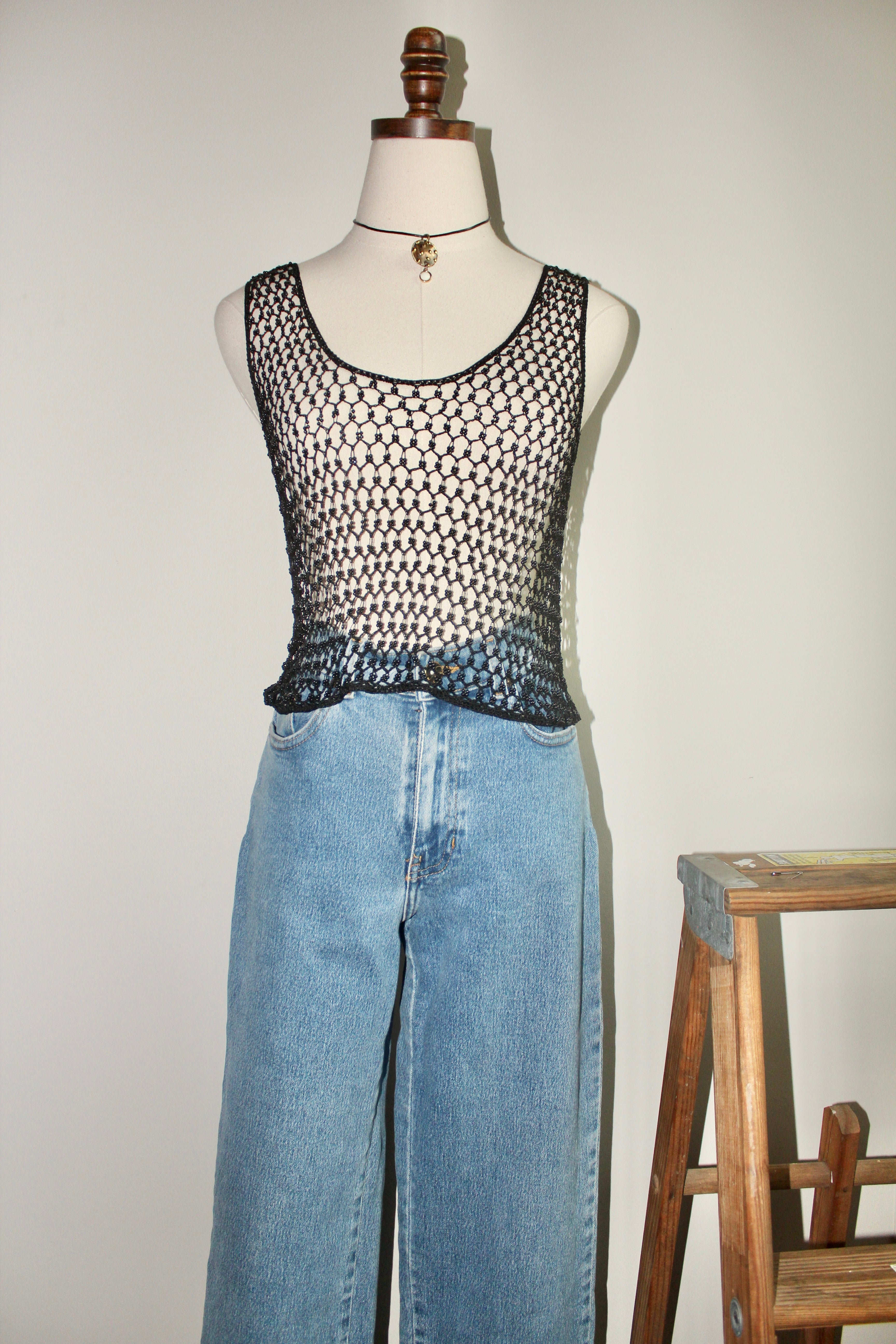 Vintage 90s Dainty Beaded Mesh Knit (S)